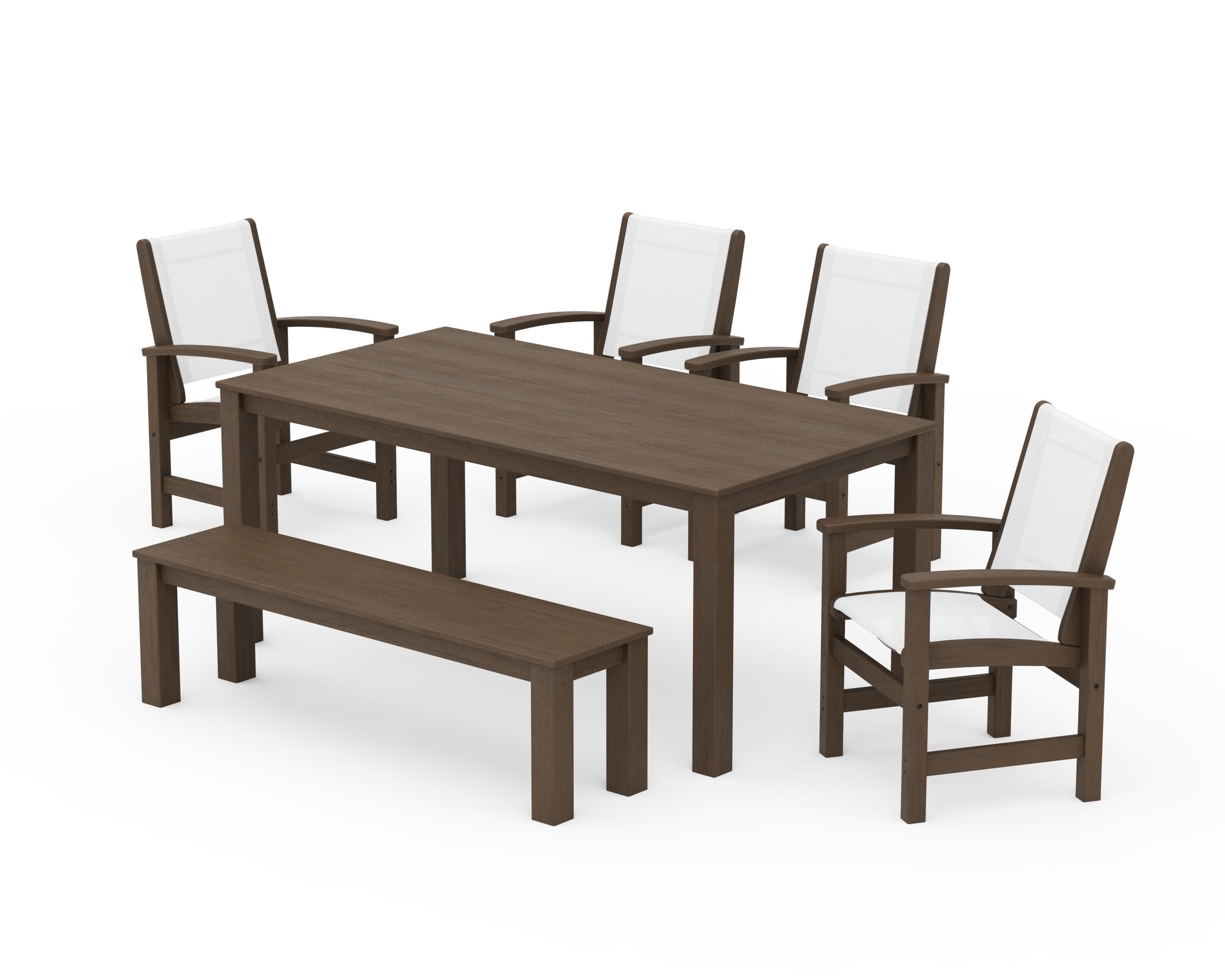 POLYWOOD Coastal 6-Piece Parsons Dining Set with Bench in Kona / White Sling