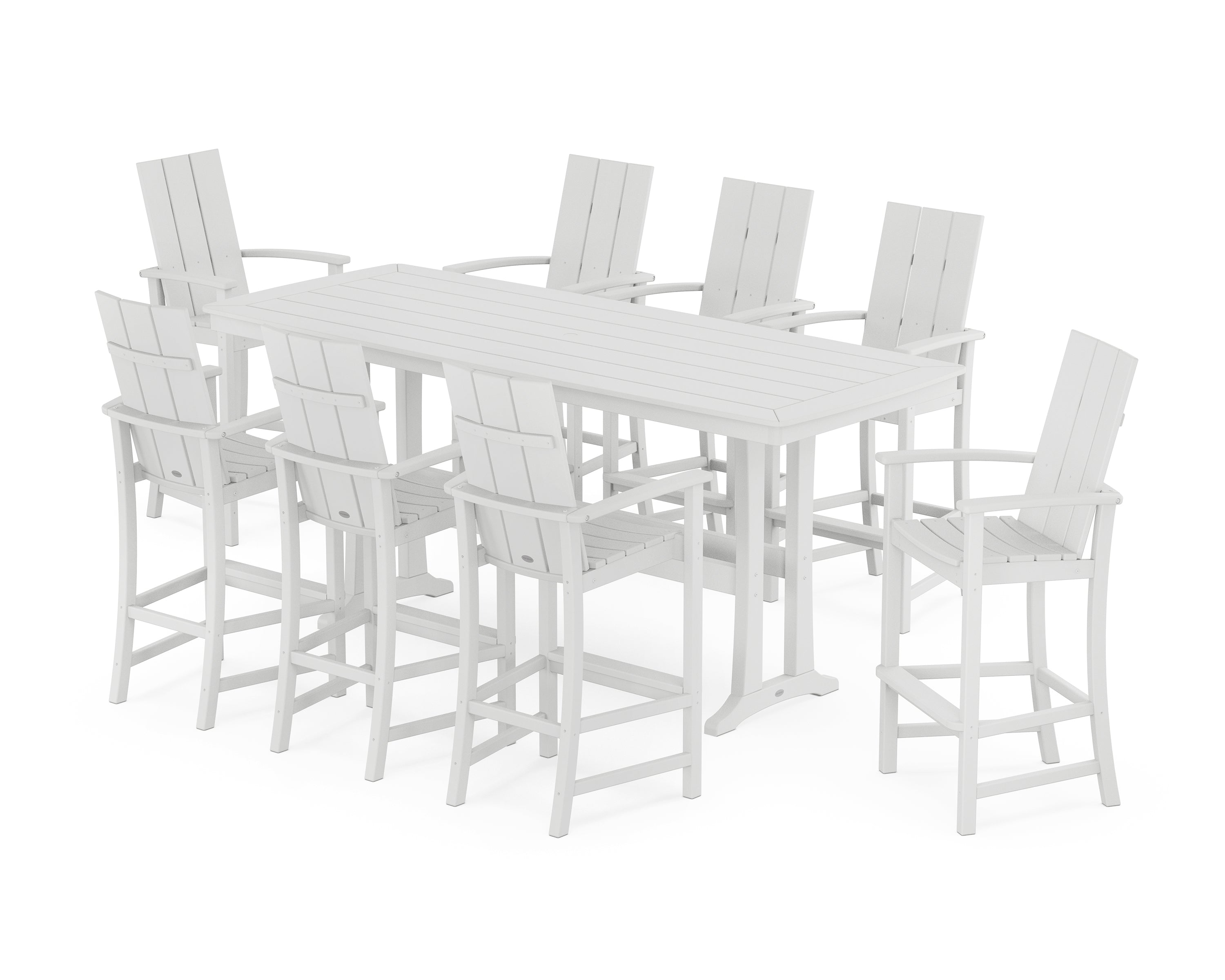 POLYWOOD® Modern Adirondack 9-Piece Bar Set with Trestle Legs in White