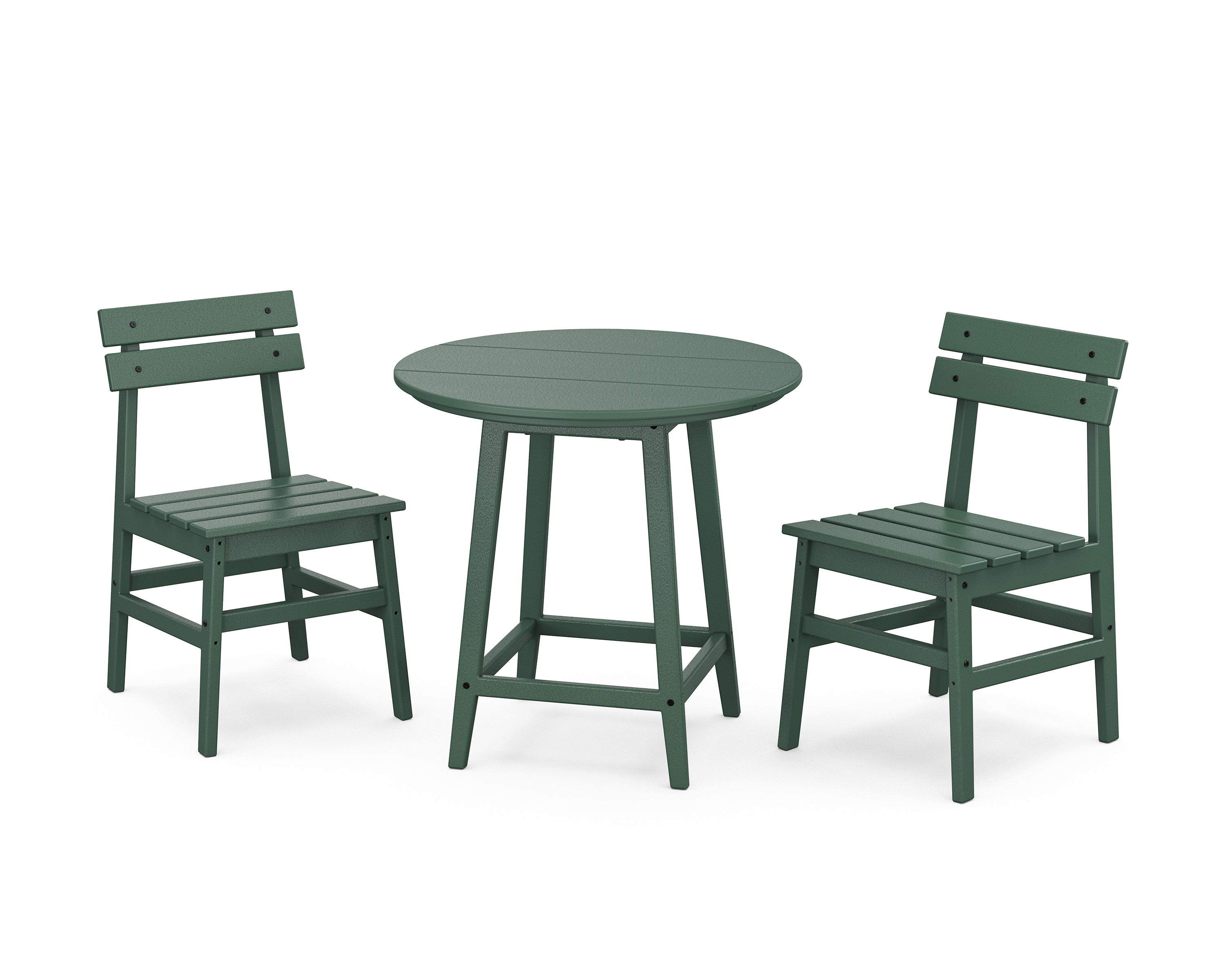 POLYWOOD Modern Studio Plaza Chair 3-Piece Round Bistro Dining Set in Green