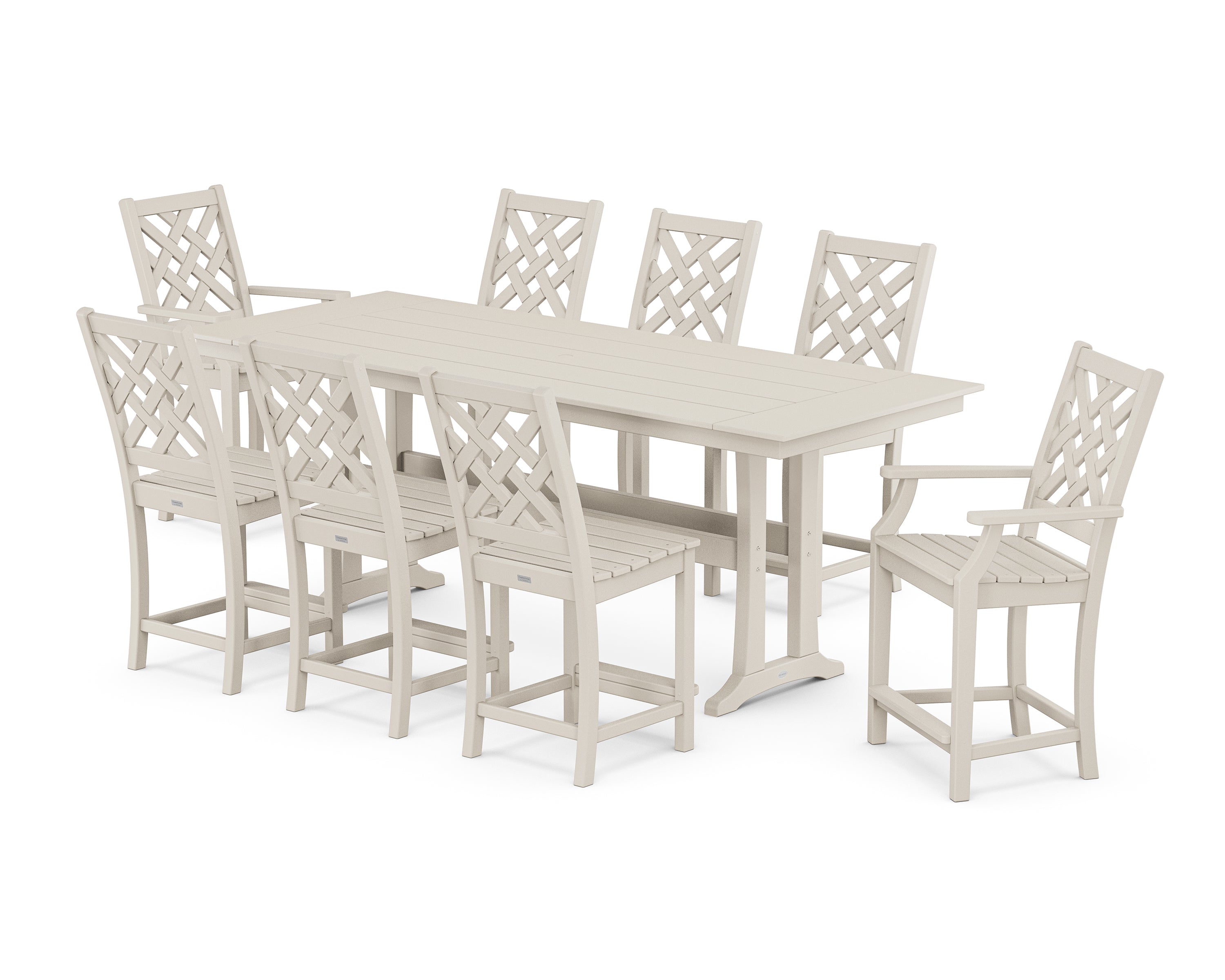 Country Living Wovendale 9-Piece Farmhouse Counter Set with Trestle Legs in Sand