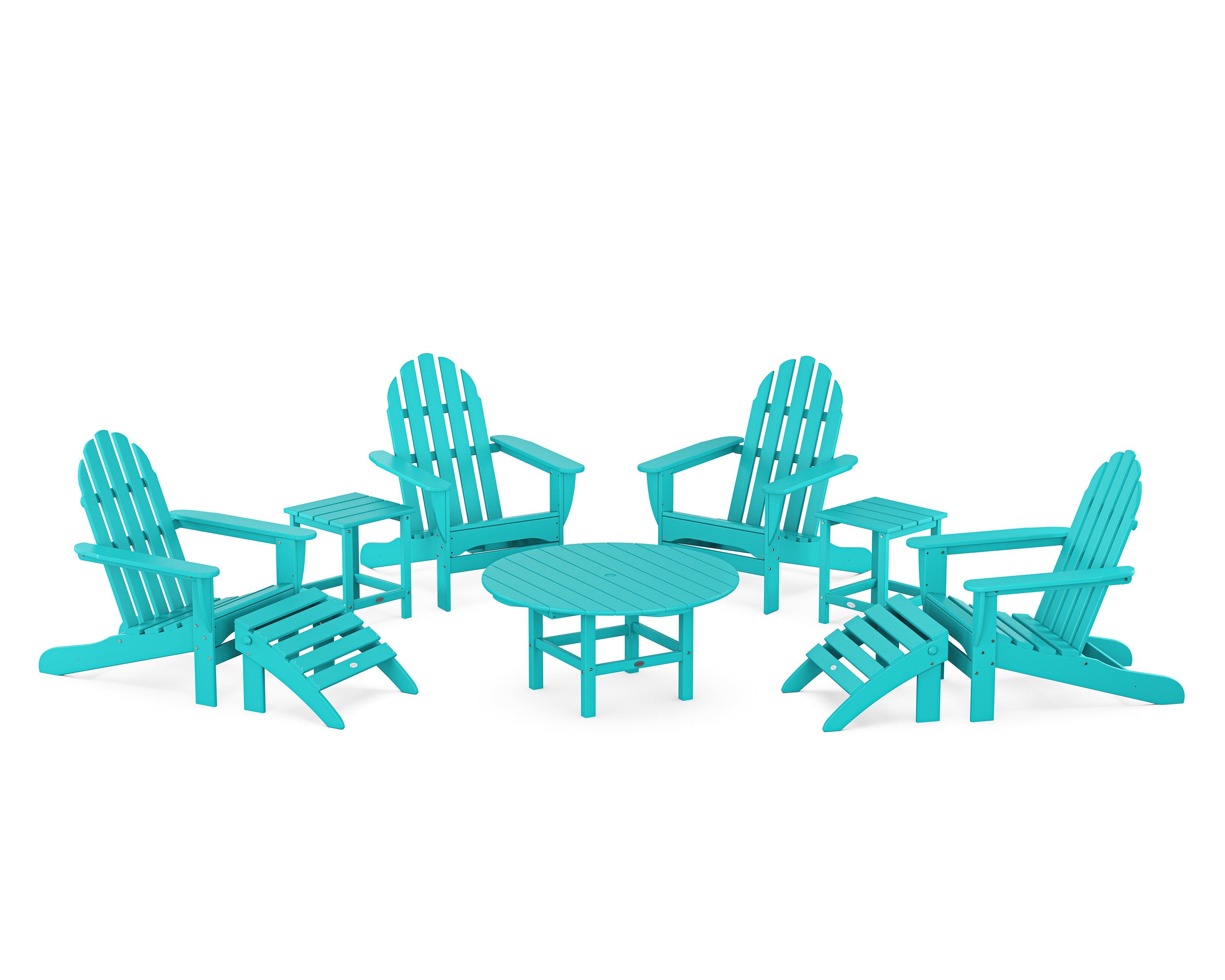 POLYWOOD Classic Adirondack Chair 9-Piece Conversation Set in Aruba