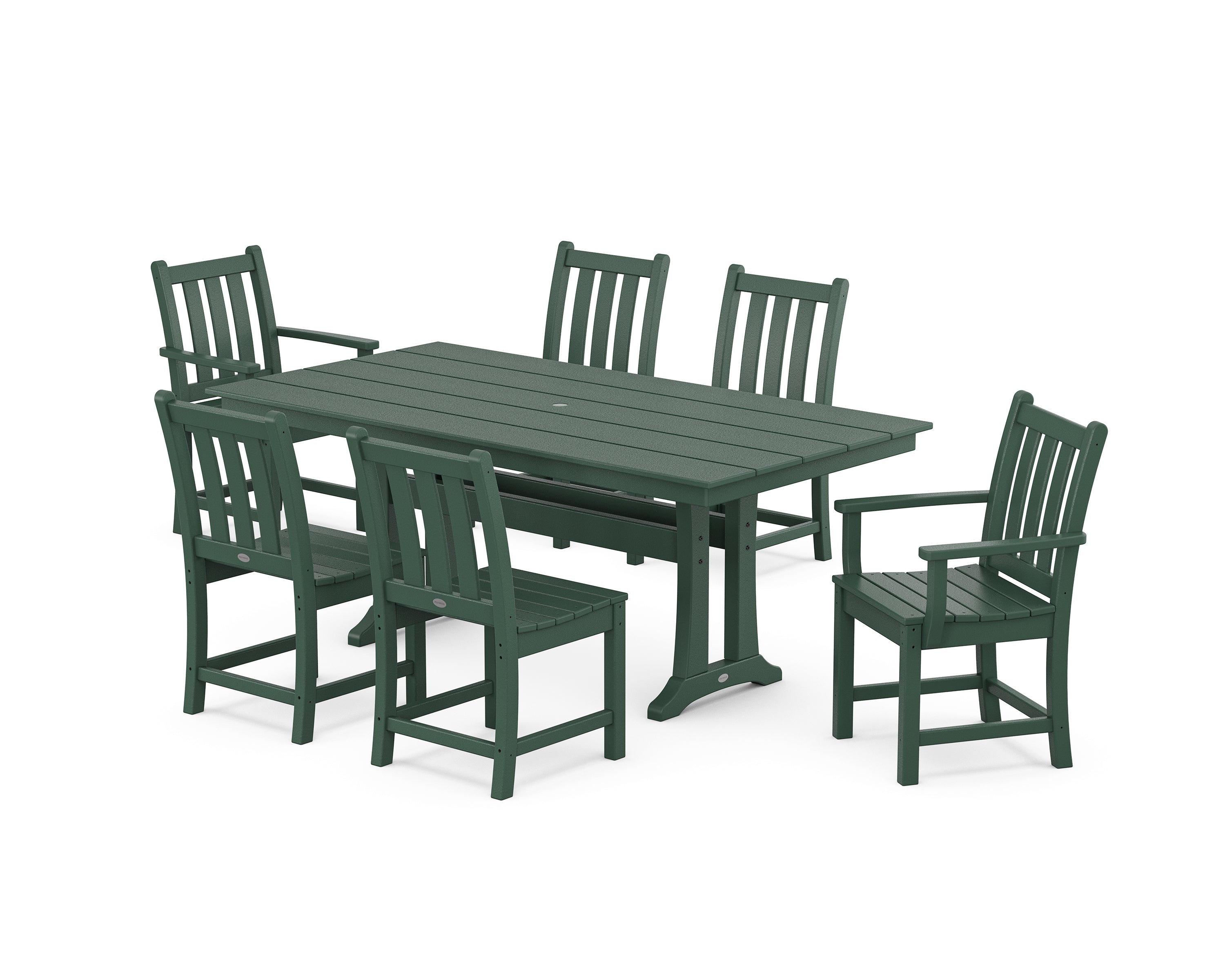 POLYWOOD® Traditional Garden 7-Piece Farmhouse Dining Set With Trestle Legs in Green
