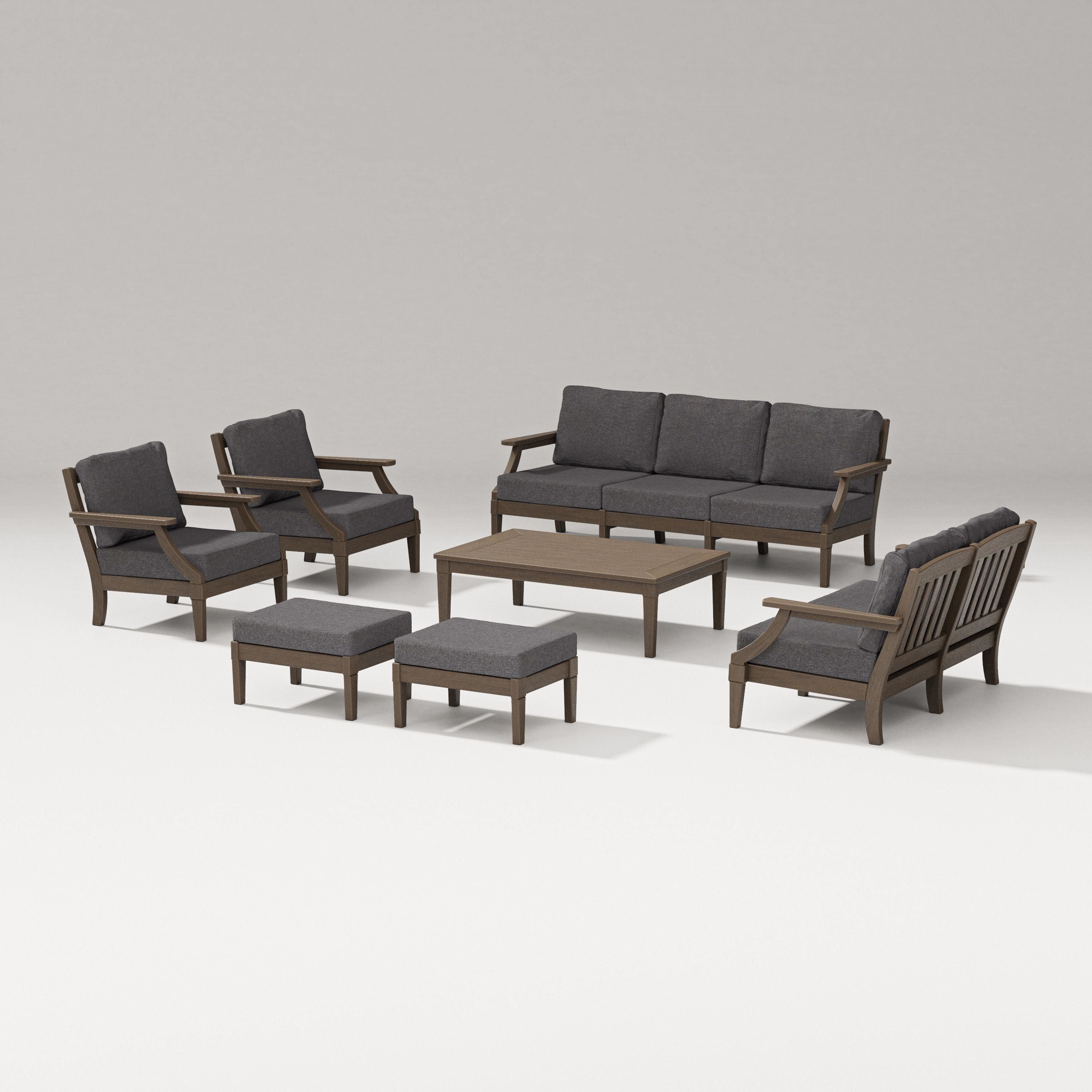 PW Designer Series Estate 7-Piece Lounge Sofa Set in Kona / Ash Charcoal