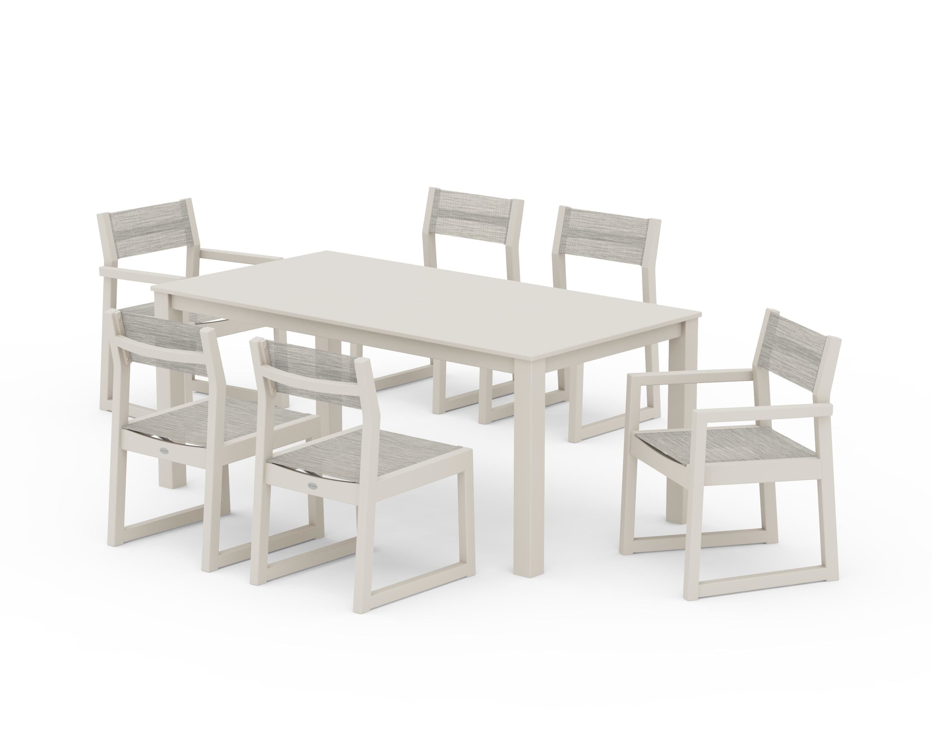 POLYWOOD EDGE Sling 7-Piece Parsons Dining Set in Sand / Birch Sling