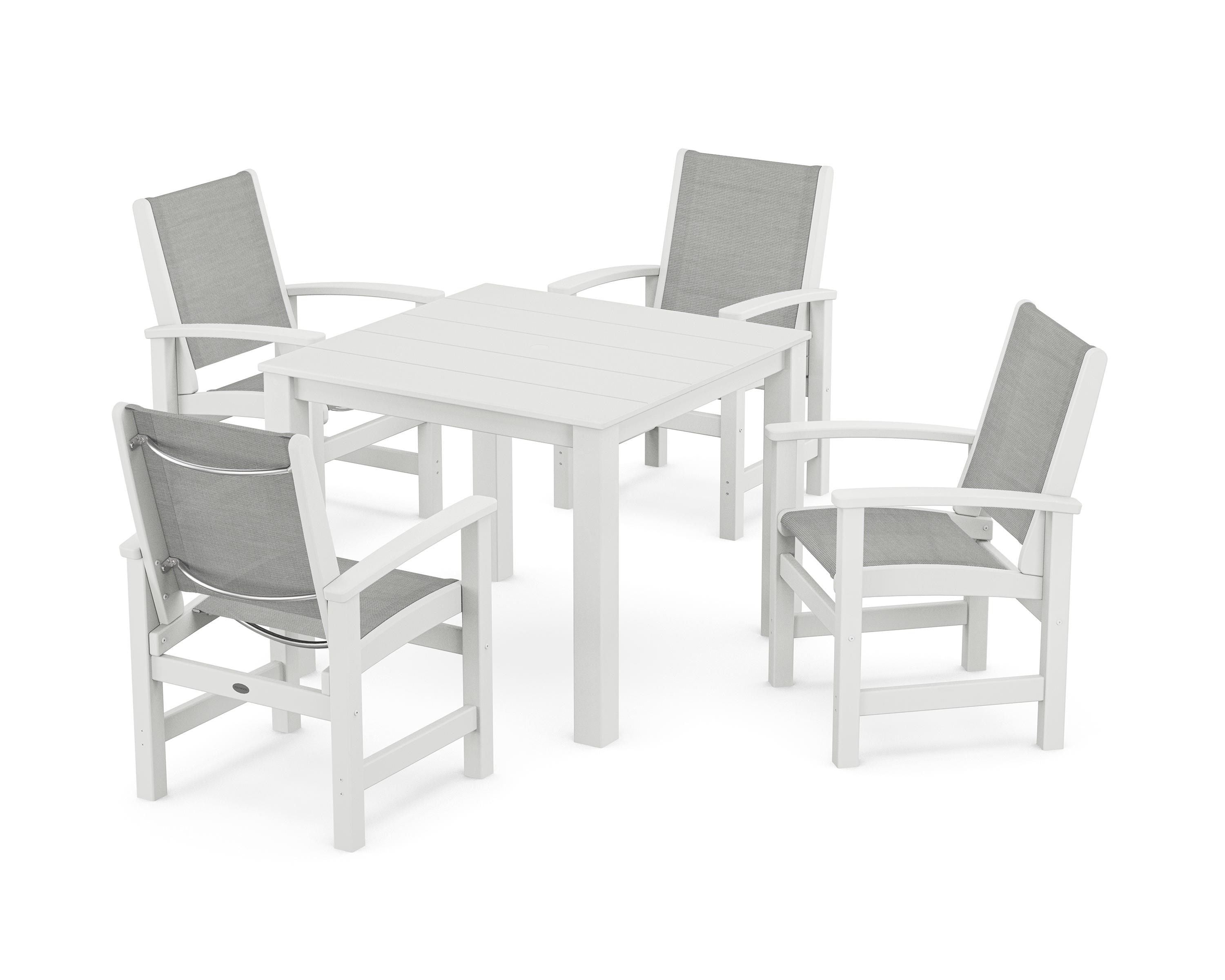 POLYWOOD Coastal 5-Piece Parsons Dining Set in White / Metallic Sling