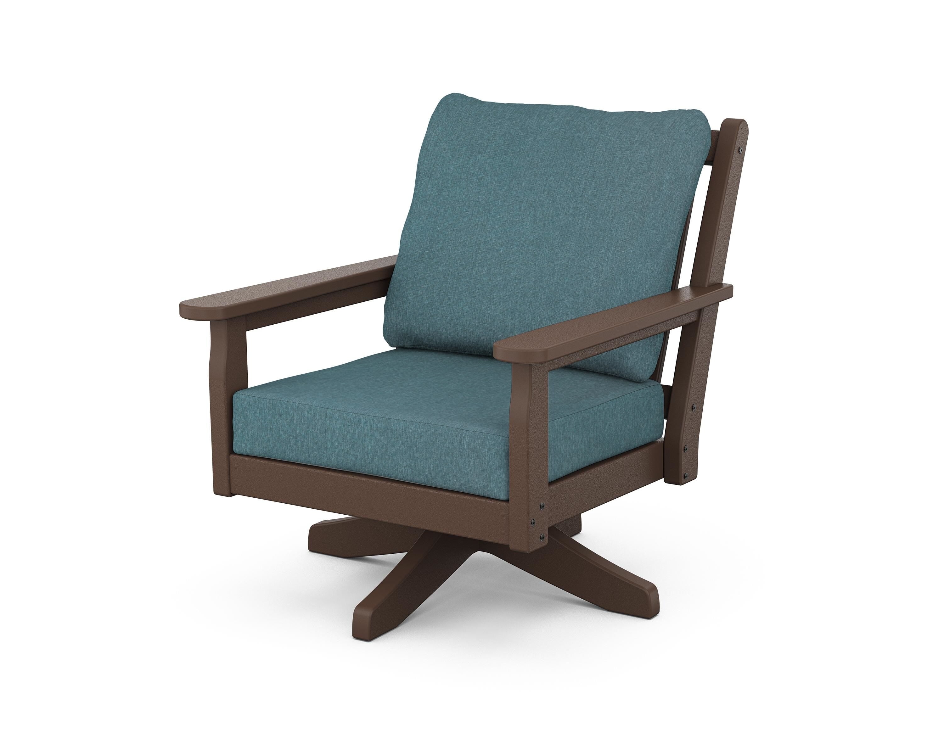 POLYWOOD Chippendale Deep Seating Swivel Chair in Mahogany / Ocean Teal