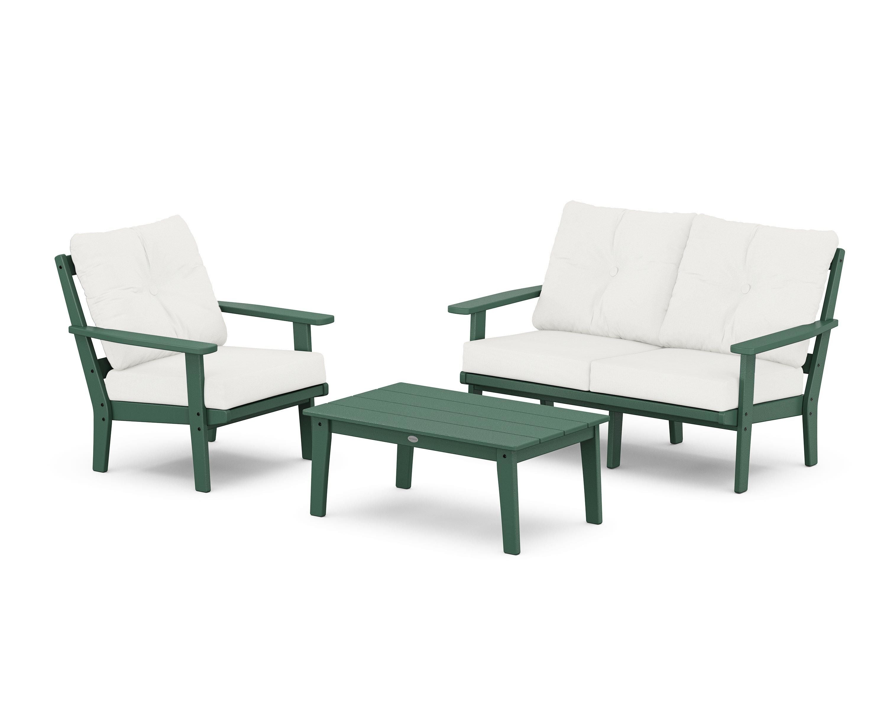 POLYWOOD Prairie 3-Piece Deep Seating Set with Loveseat in Green / Natural Linen