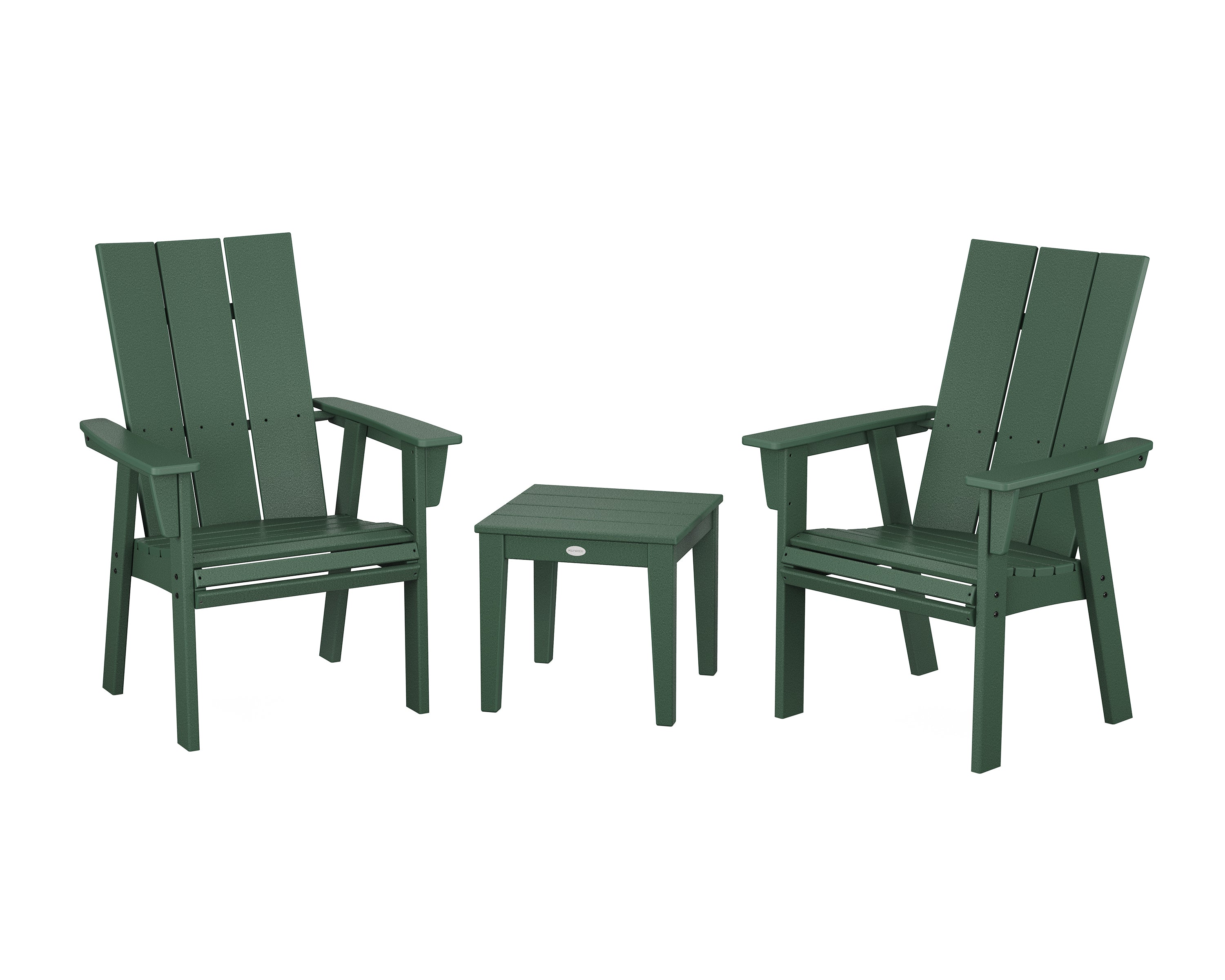 POLYWOOD Modern 3-Piece Curveback Upright Adirondack Chair Set in Green