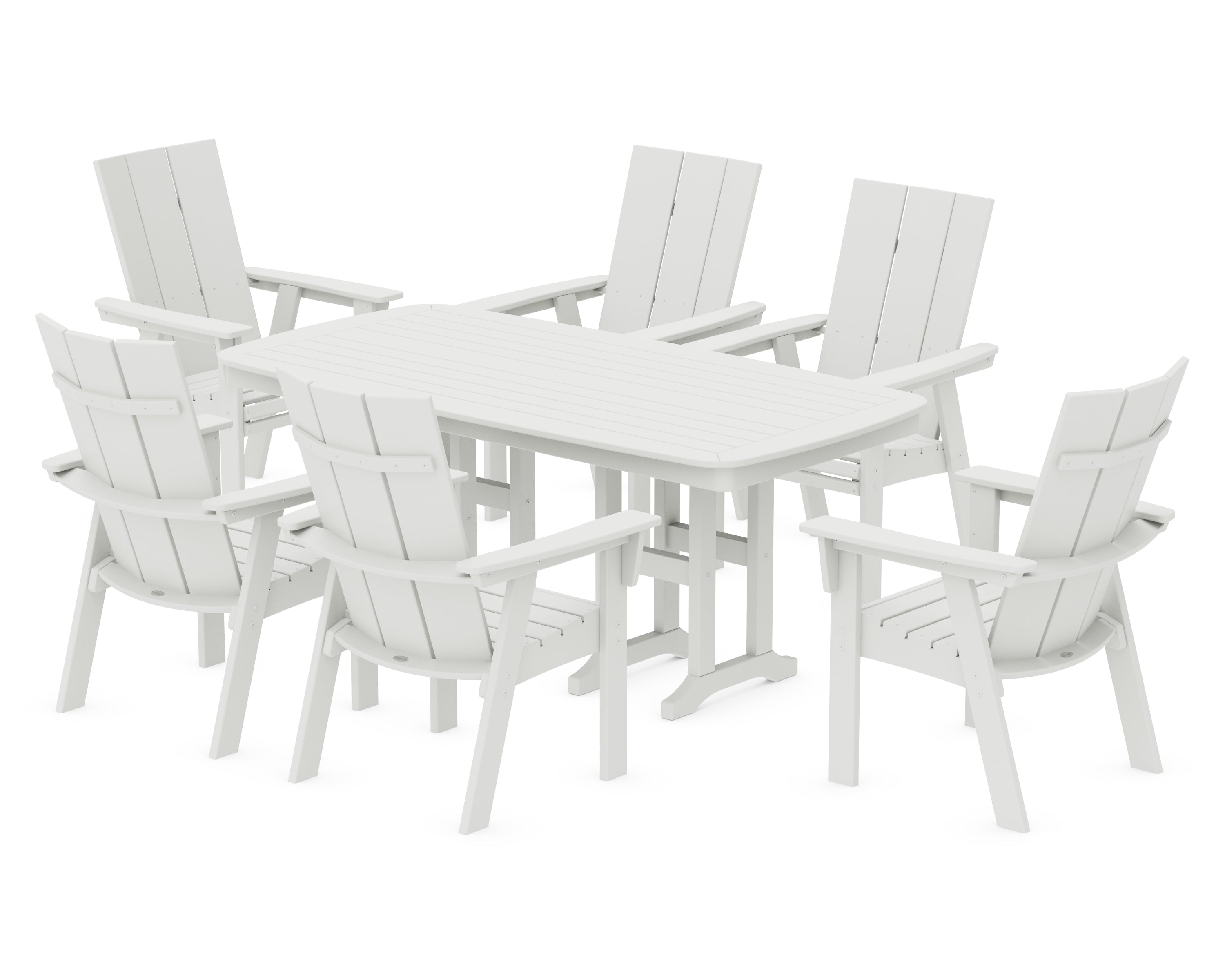 POLYWOOD Modern Curveback Adirondack 7-Piece Dining Set in Vintage White