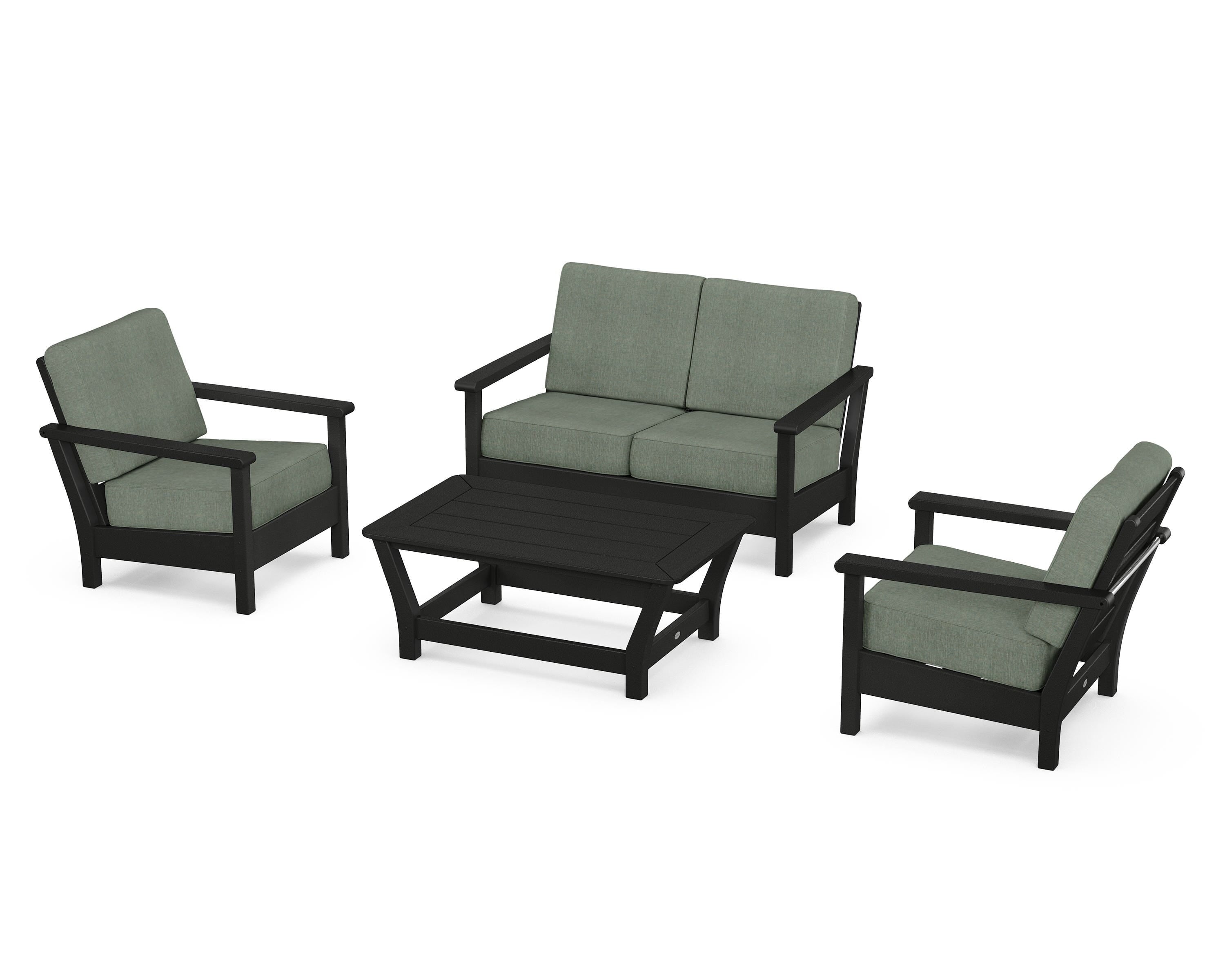 POLYWOOD Harbour 4-Piece Deep Seating Set in Black / Cast Sage