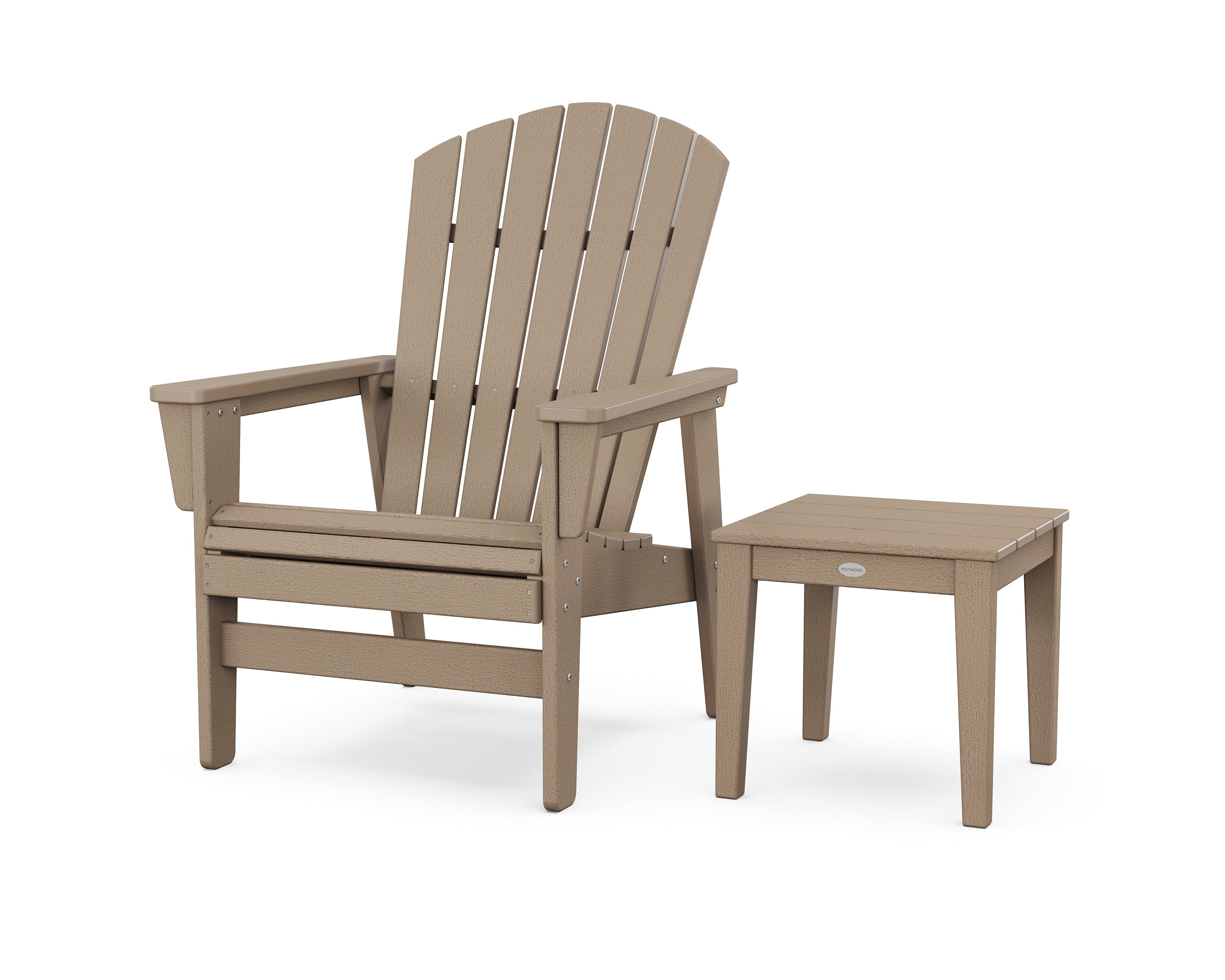 POLYWOOD Nautical Grand Upright Adirondack Chair with Side Table in Vintage Sahara
