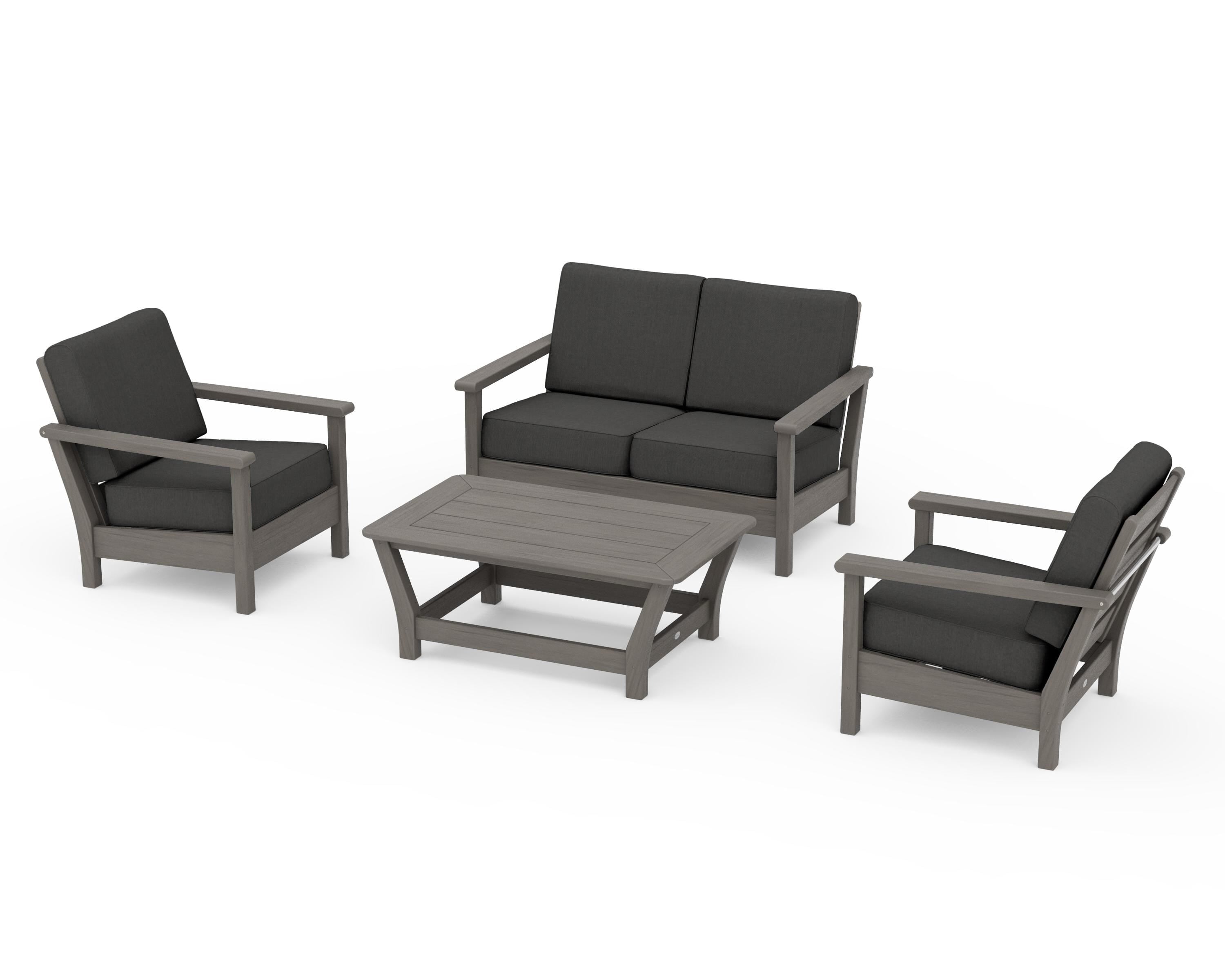 POLYWOOD Harbour 4-Piece Deep Seating Set in Driftwood / Spectrum Carbon
