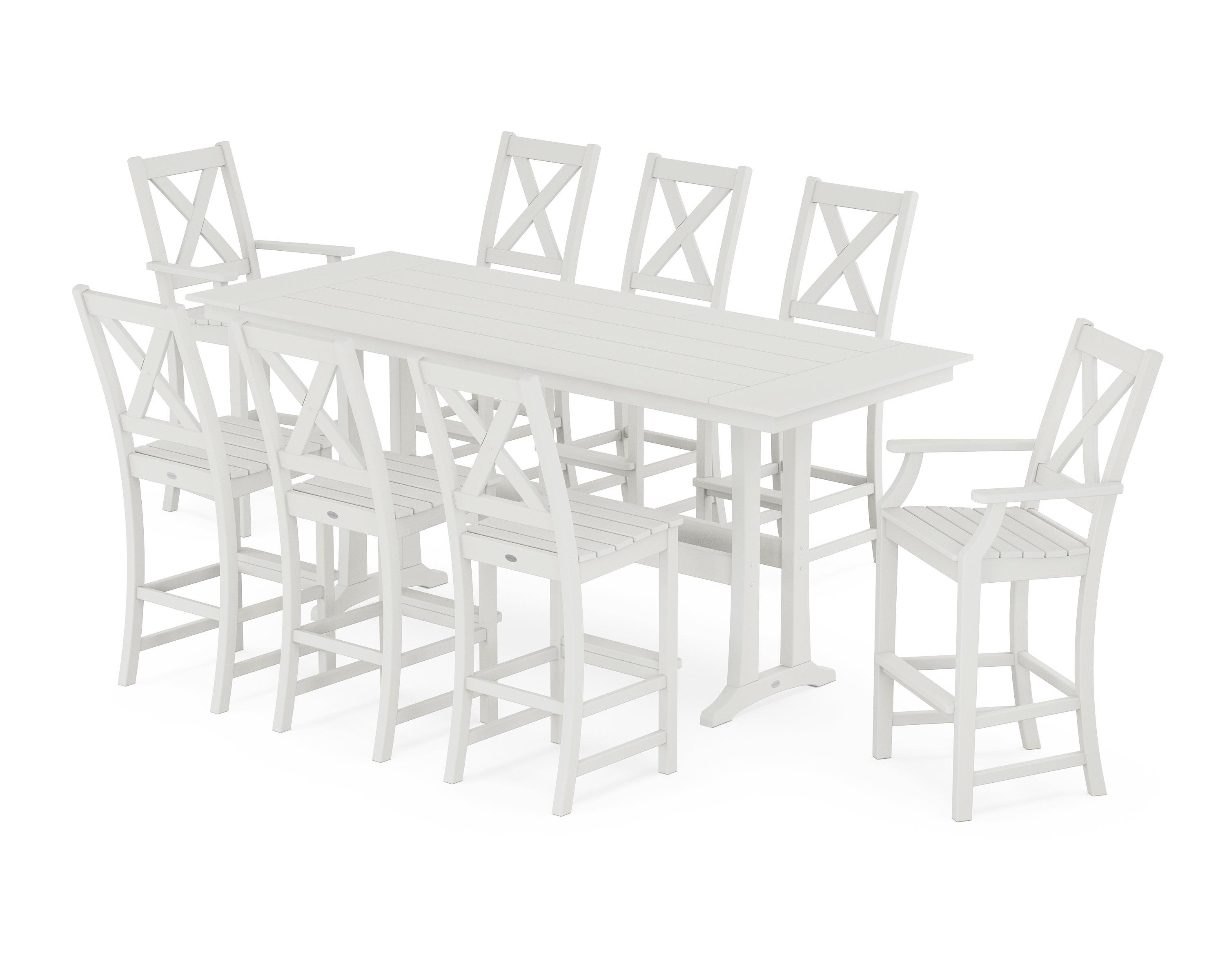 POLYWOOD Braxton 9-Piece Farmhouse Bar Set with Trestle Legs in Vintage White