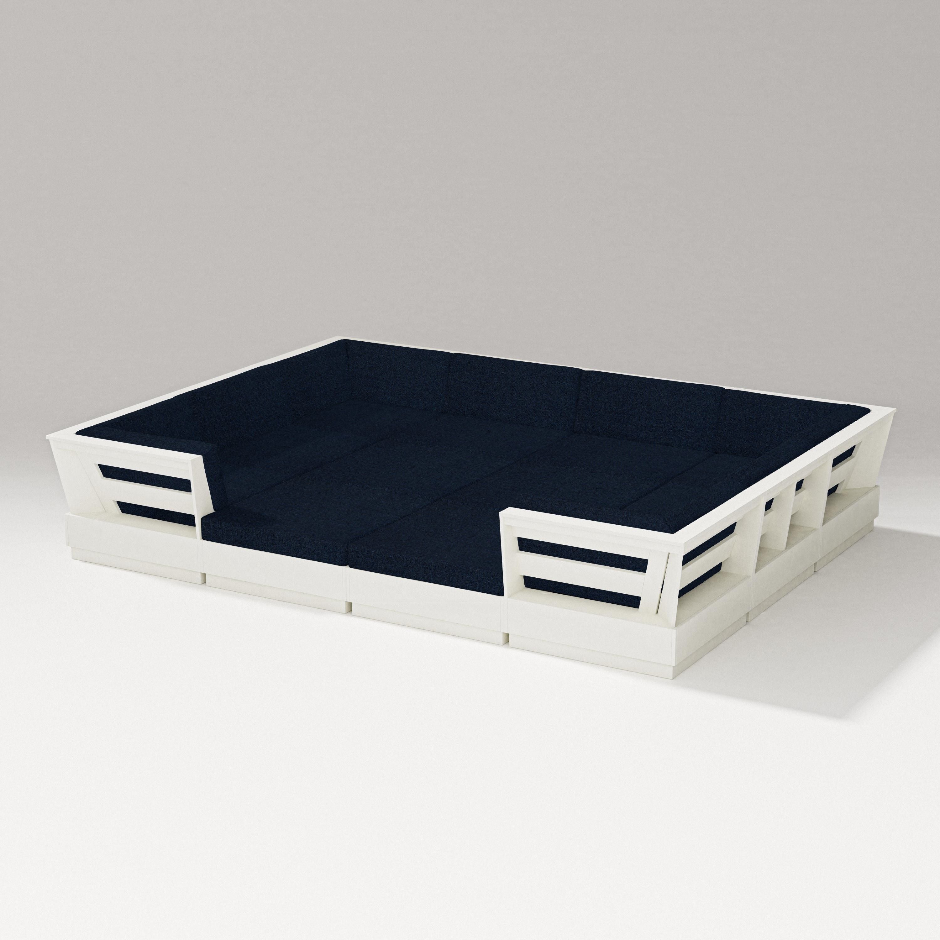 PW Designer Series Elevate 12-Piece Pit Sectional in Vintage White / Marine Indigo