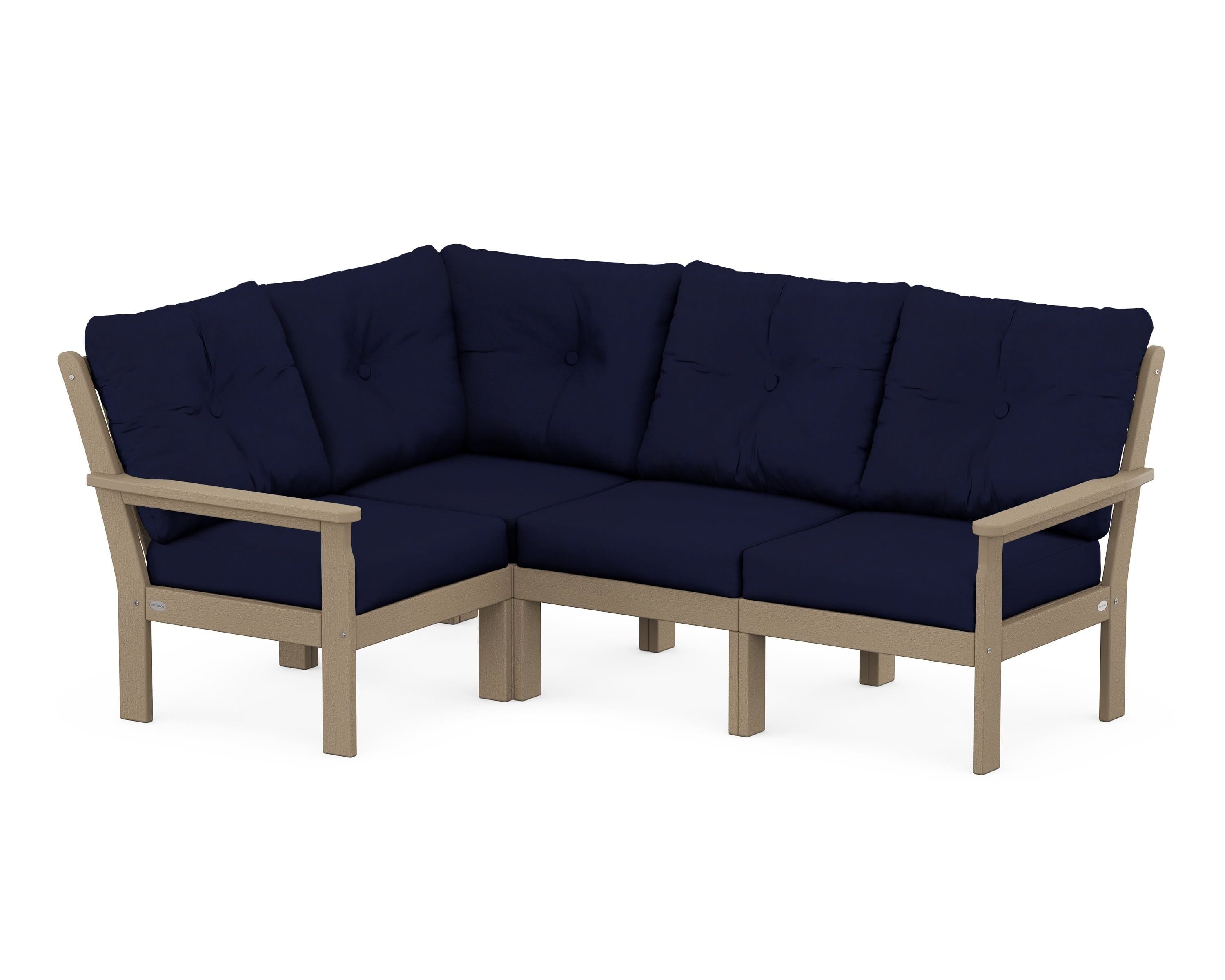 POLYWOOD Vineyard 4-Piece Sectional in Vintage Sahara / Navy