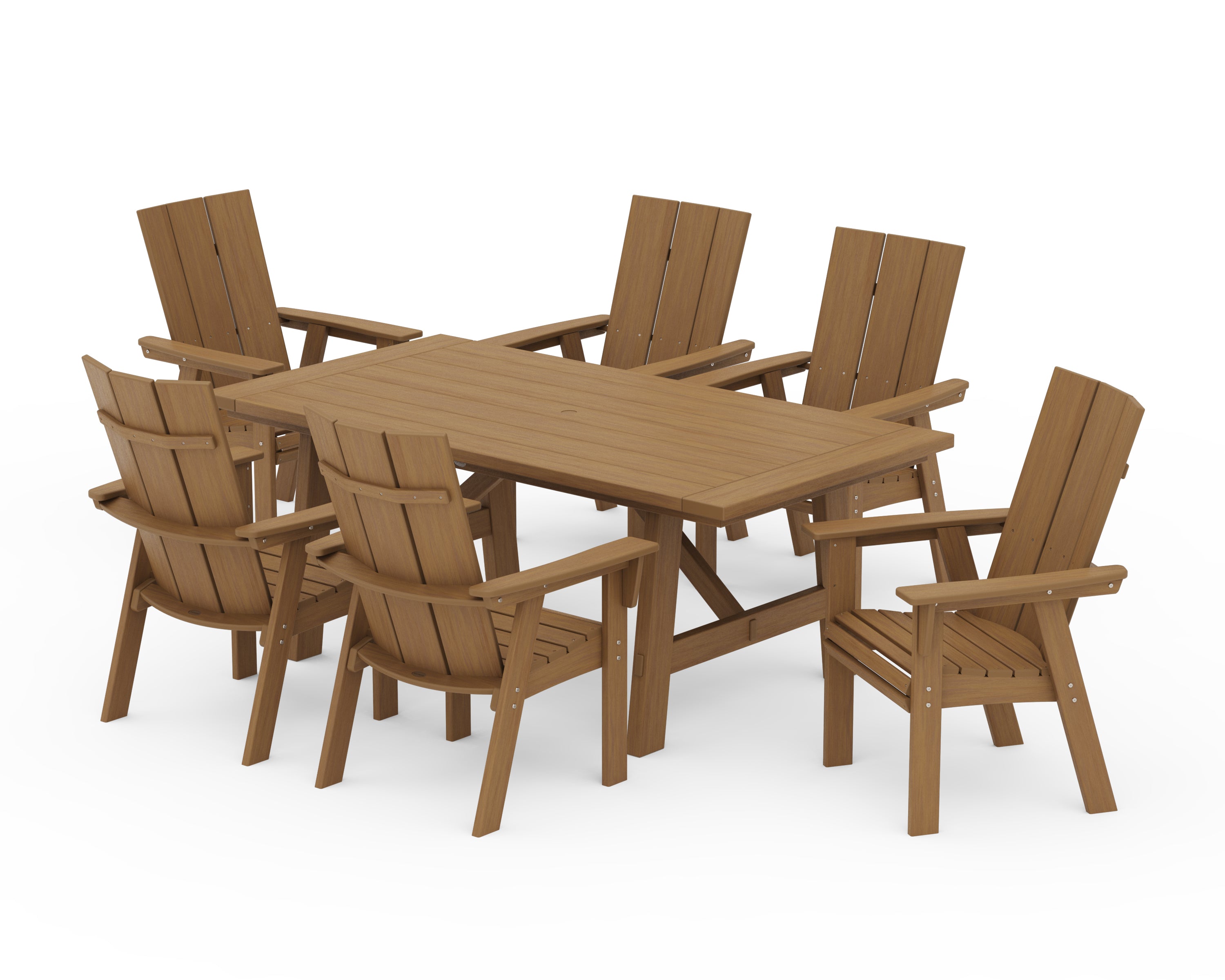 POLYWOOD Modern Curveback Adirondack 7-Piece Rustic Farmhouse Dining Set in Natural