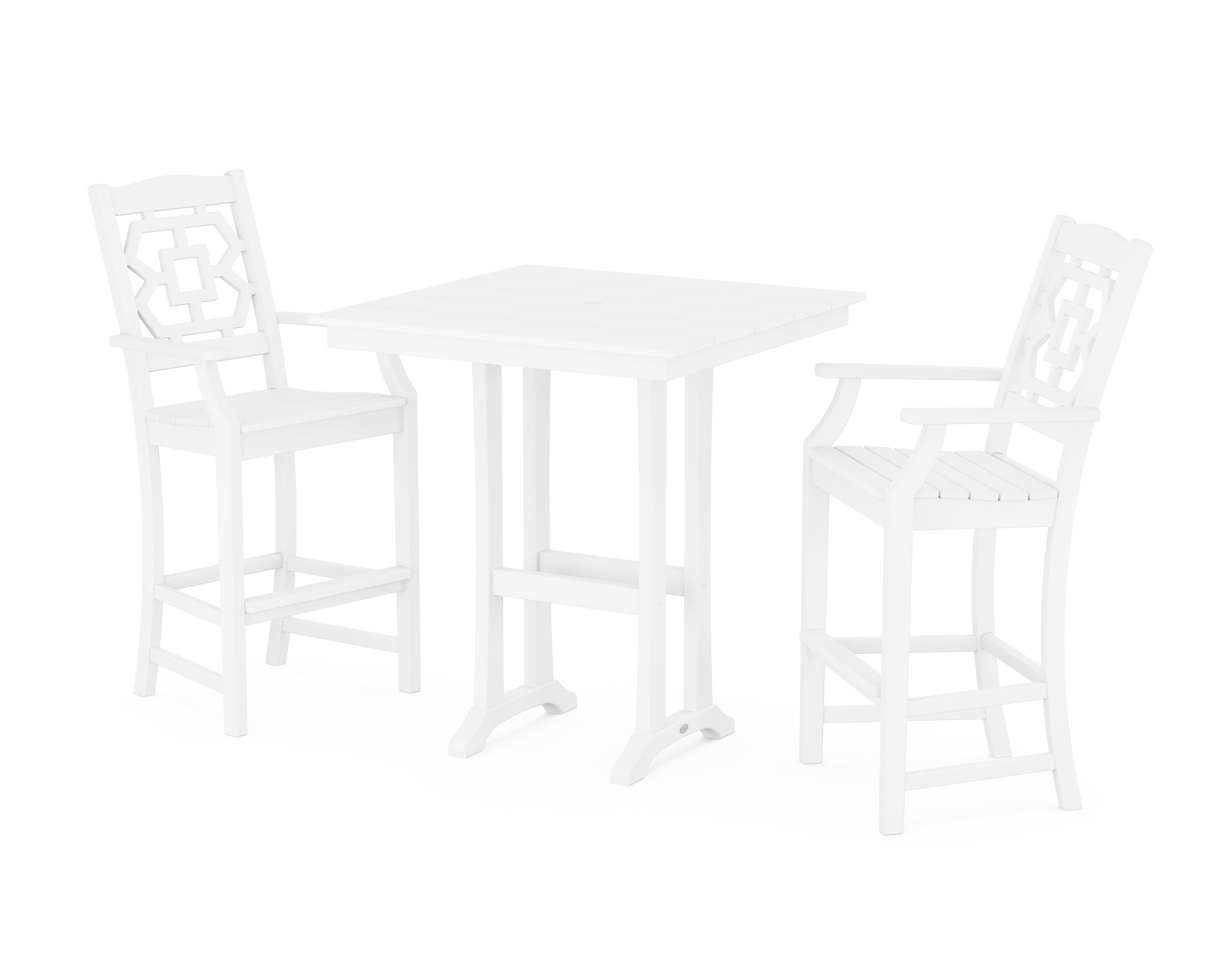 Martha Stewart by POLYWOOD® Chinoiserie 3-Piece Farmhouse Bar Set with Trestle Legs in White