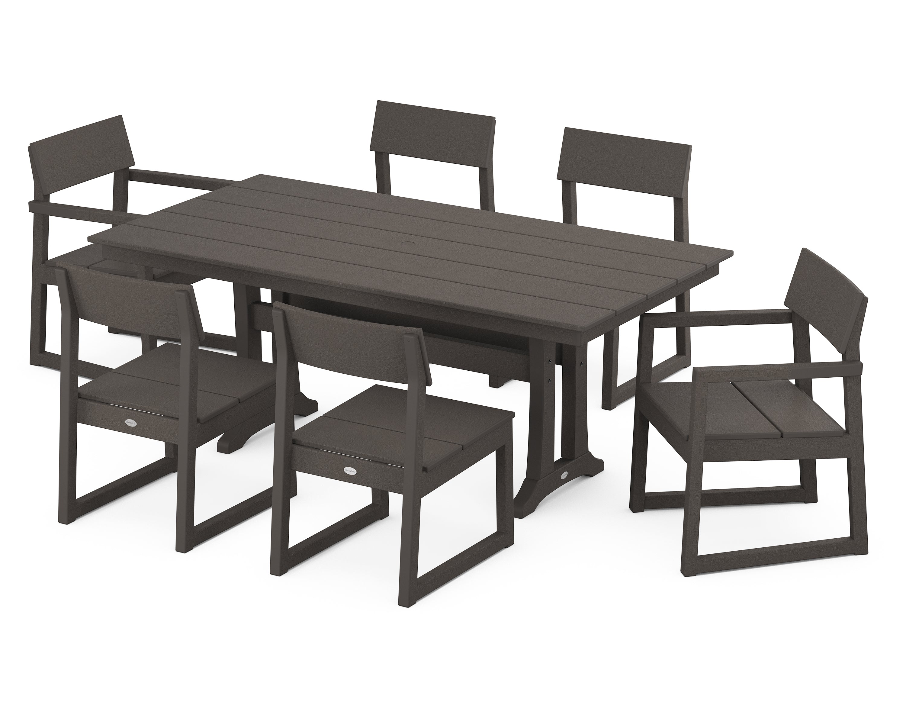 POLYWOOD® EDGE 7-Piece Farmhouse Trestle Dining Set in Vintage Coffee