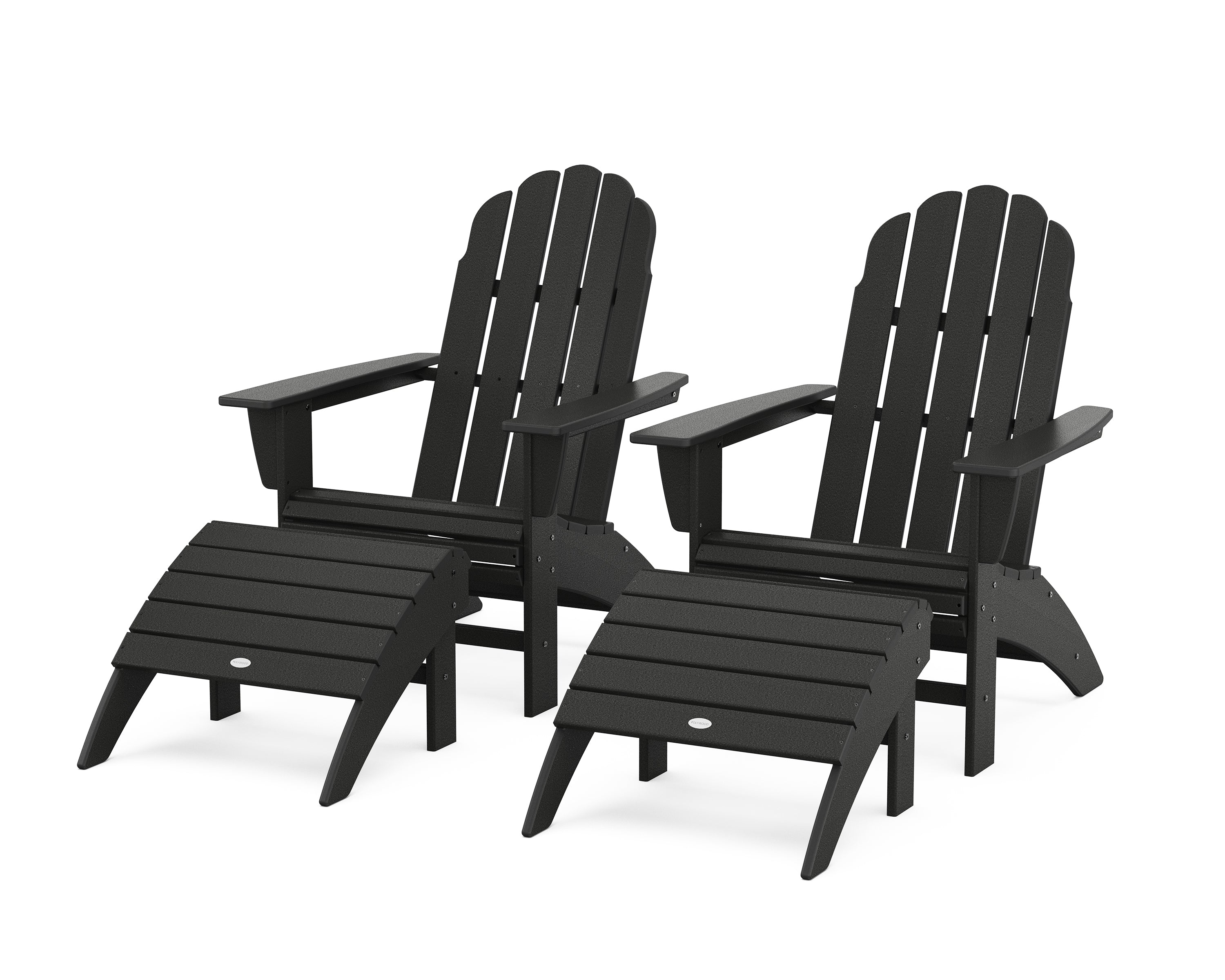POLYWOOD Vineyard Curveback Adirondack Chair 4-Piece Set with Ottomans in Black