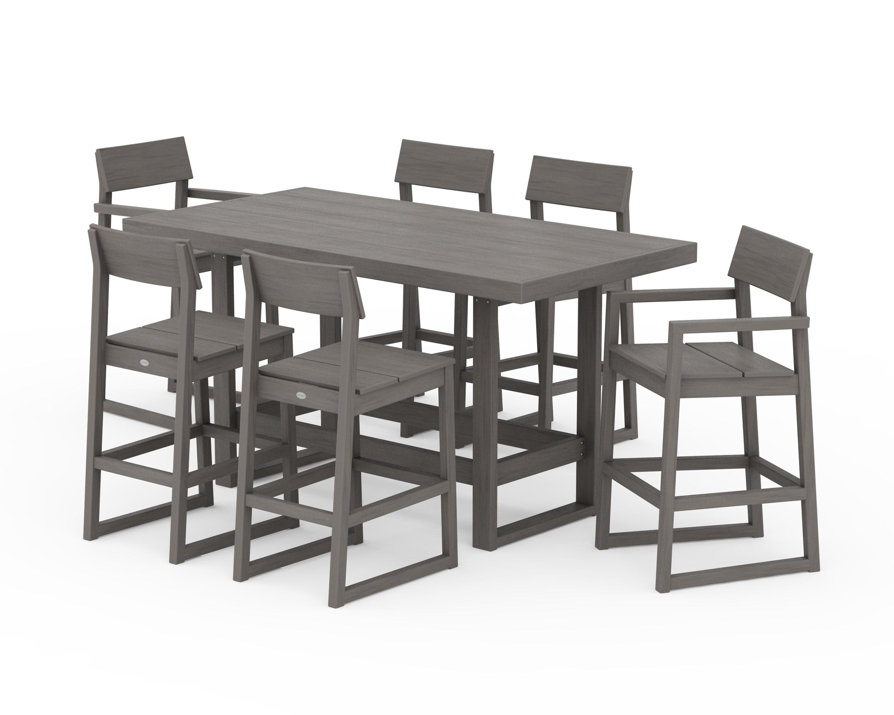POLYWOOD EDGE 7-Piece Bar Table Set in Driftwood