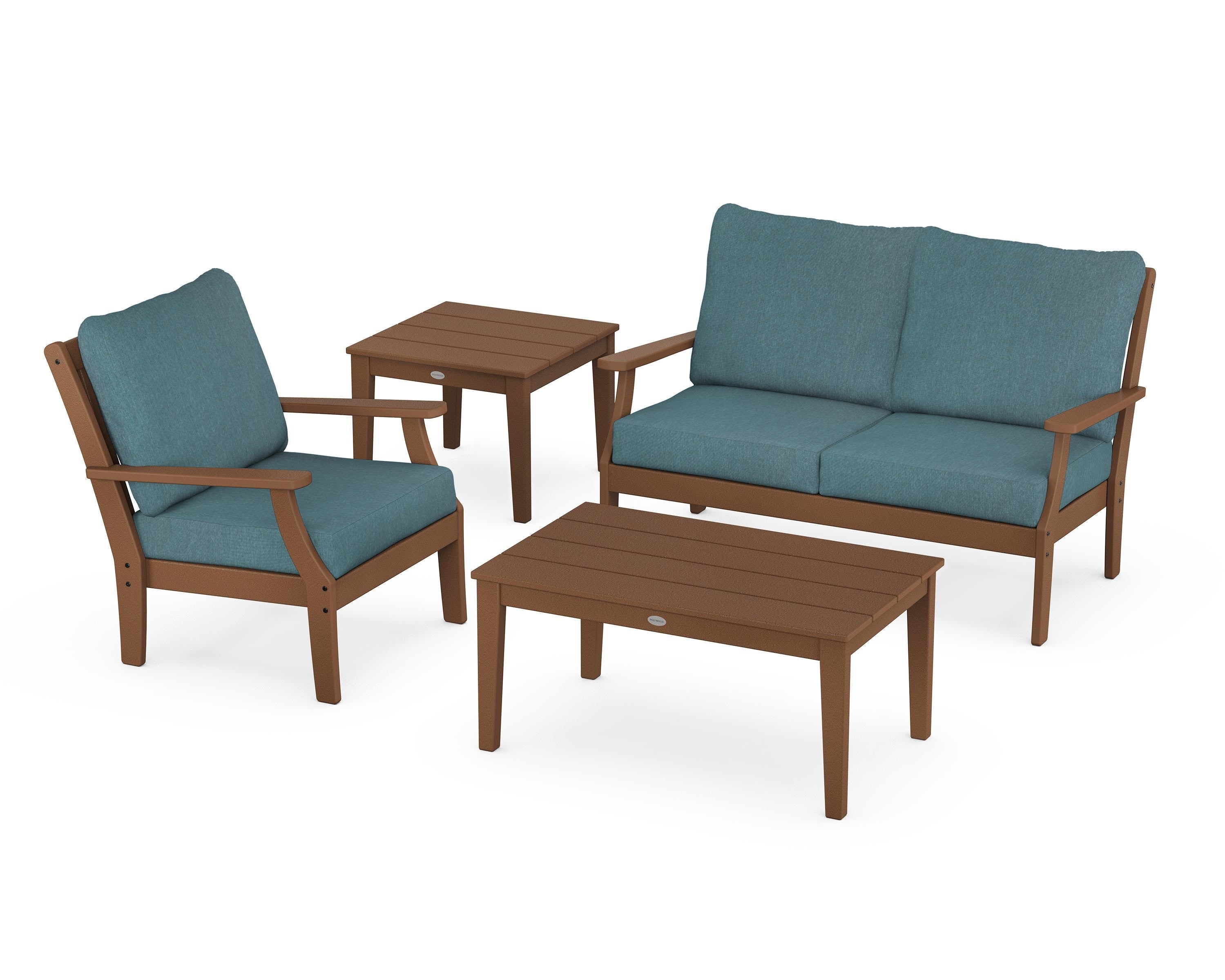 POLYWOOD Braxton 4-Piece Deep Seating Set in Teak / Ocean Teal