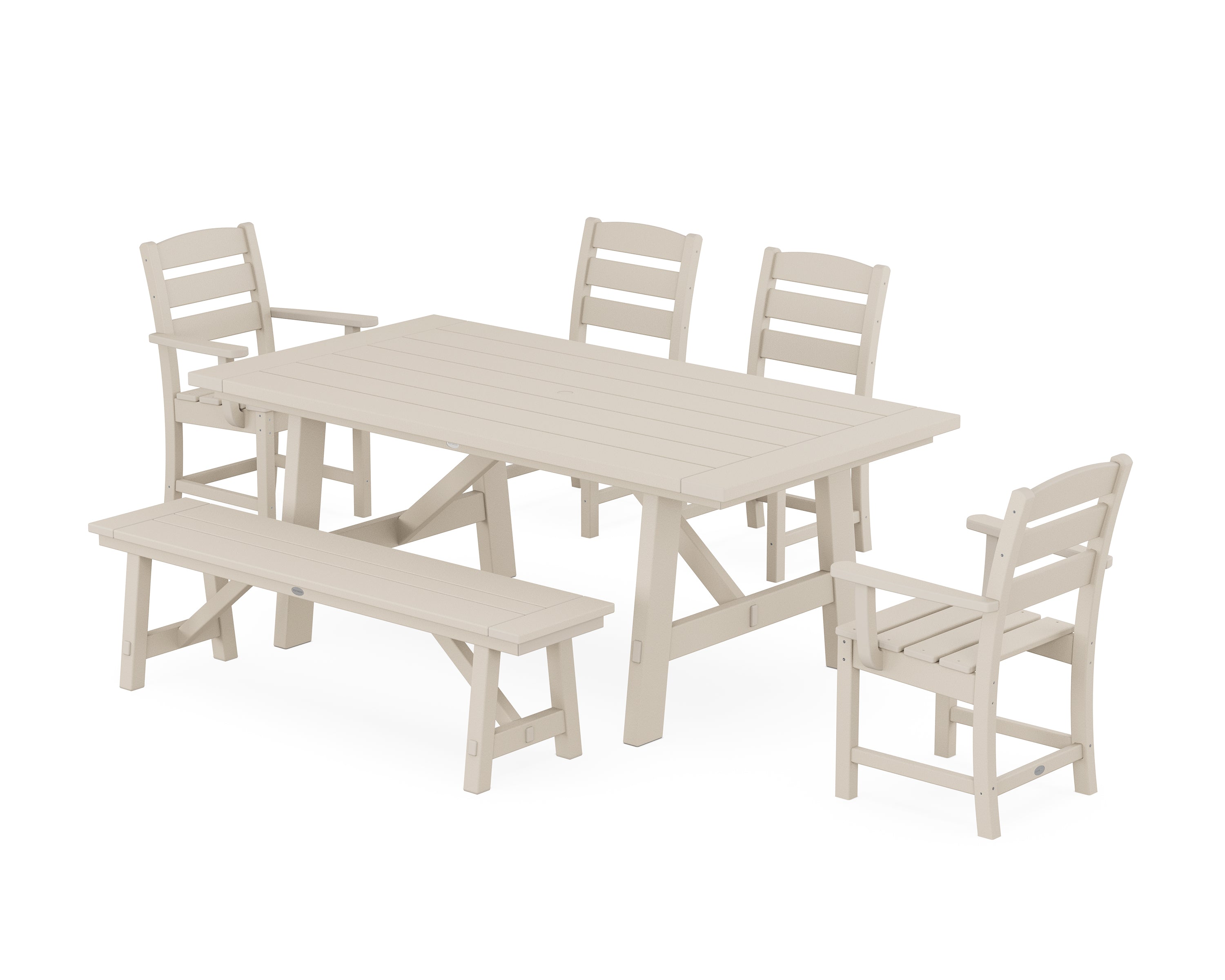 POLYWOOD® Lakeside 6-Piece Rustic Farmhouse Dining Set With Bench in Sand