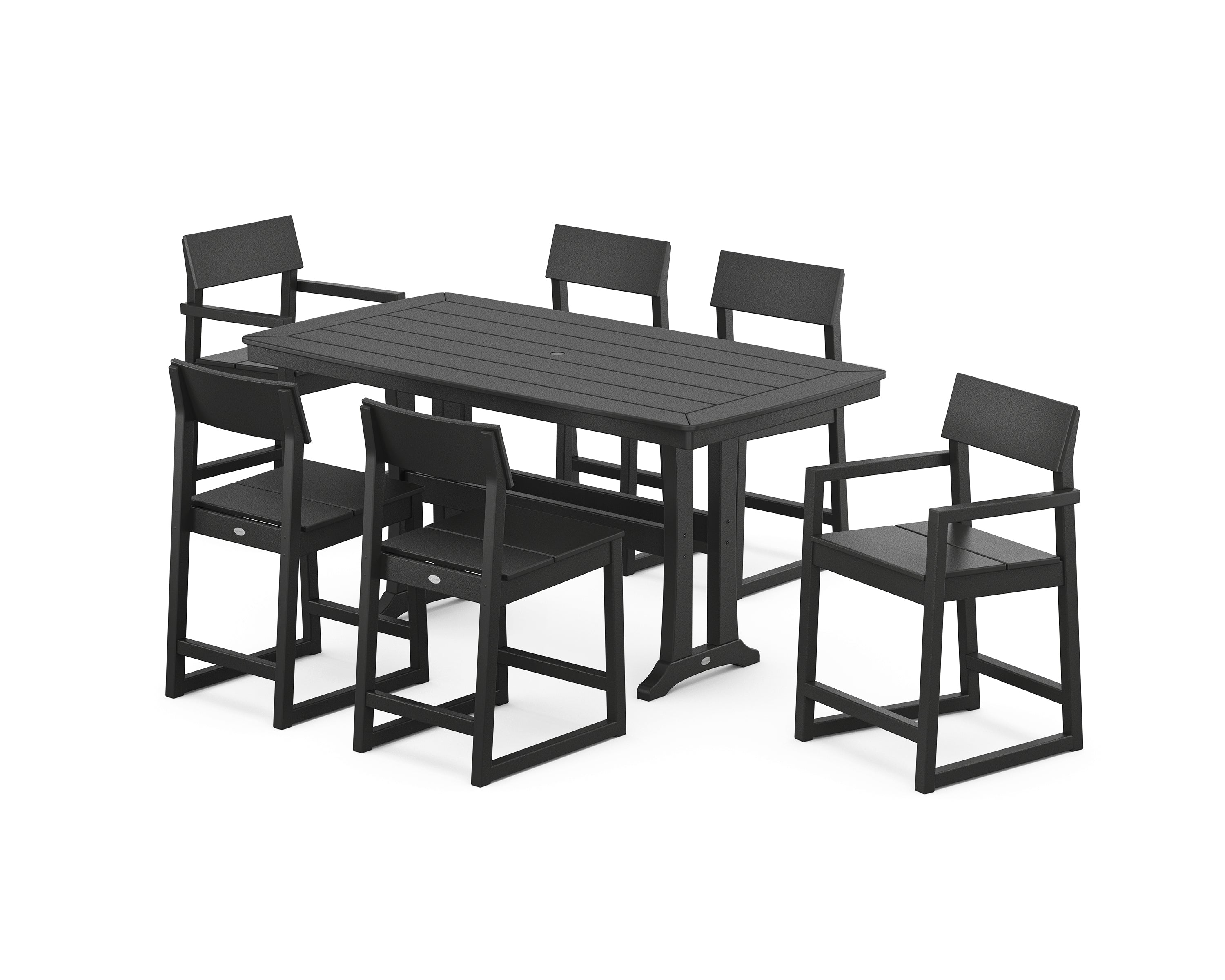 POLYWOOD EDGE 7-Piece Counter Set with Trestle Legs in Black