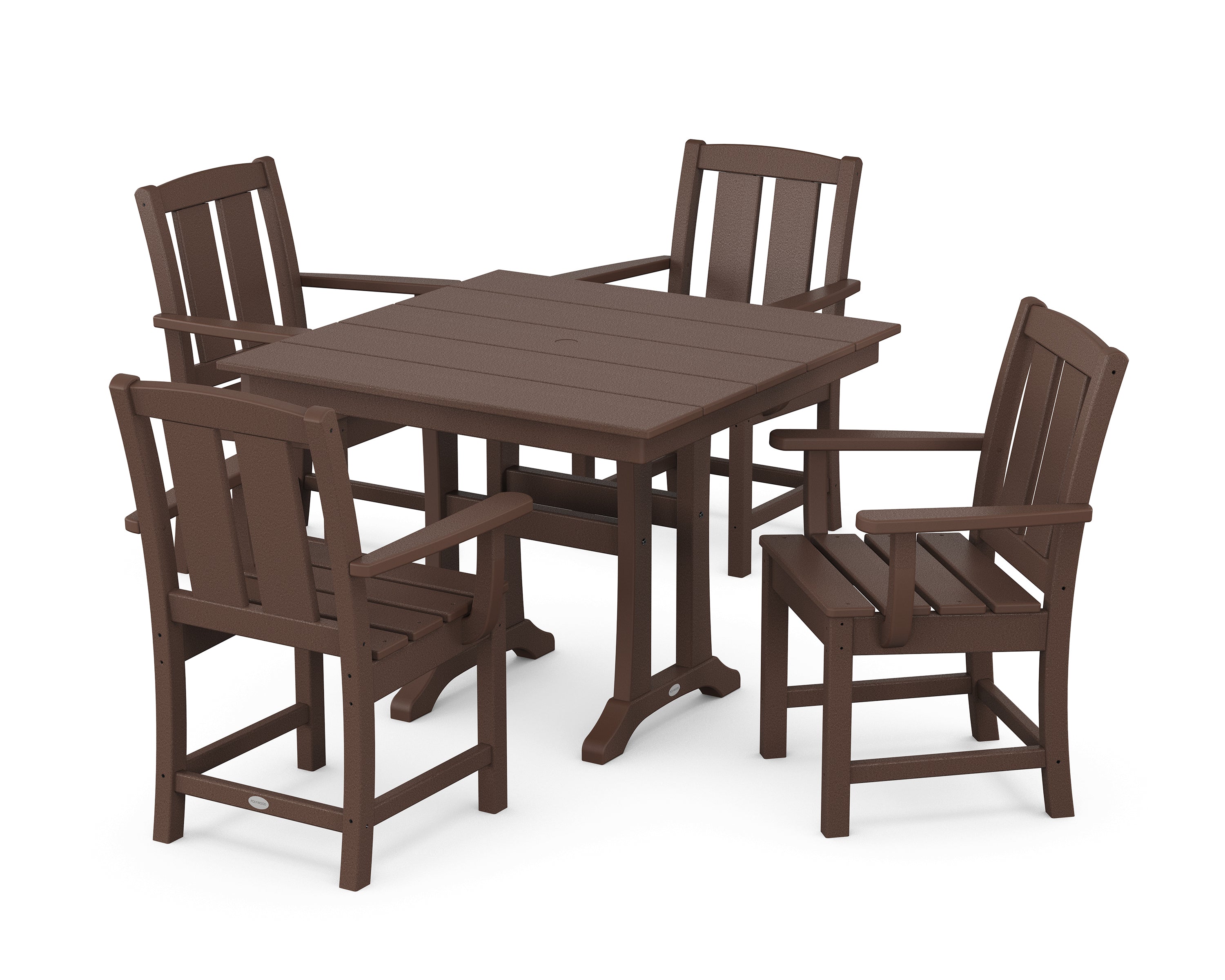 POLYWOOD Mission 5-Piece Farmhouse Dining Set with Trestle Legs in Mahogany