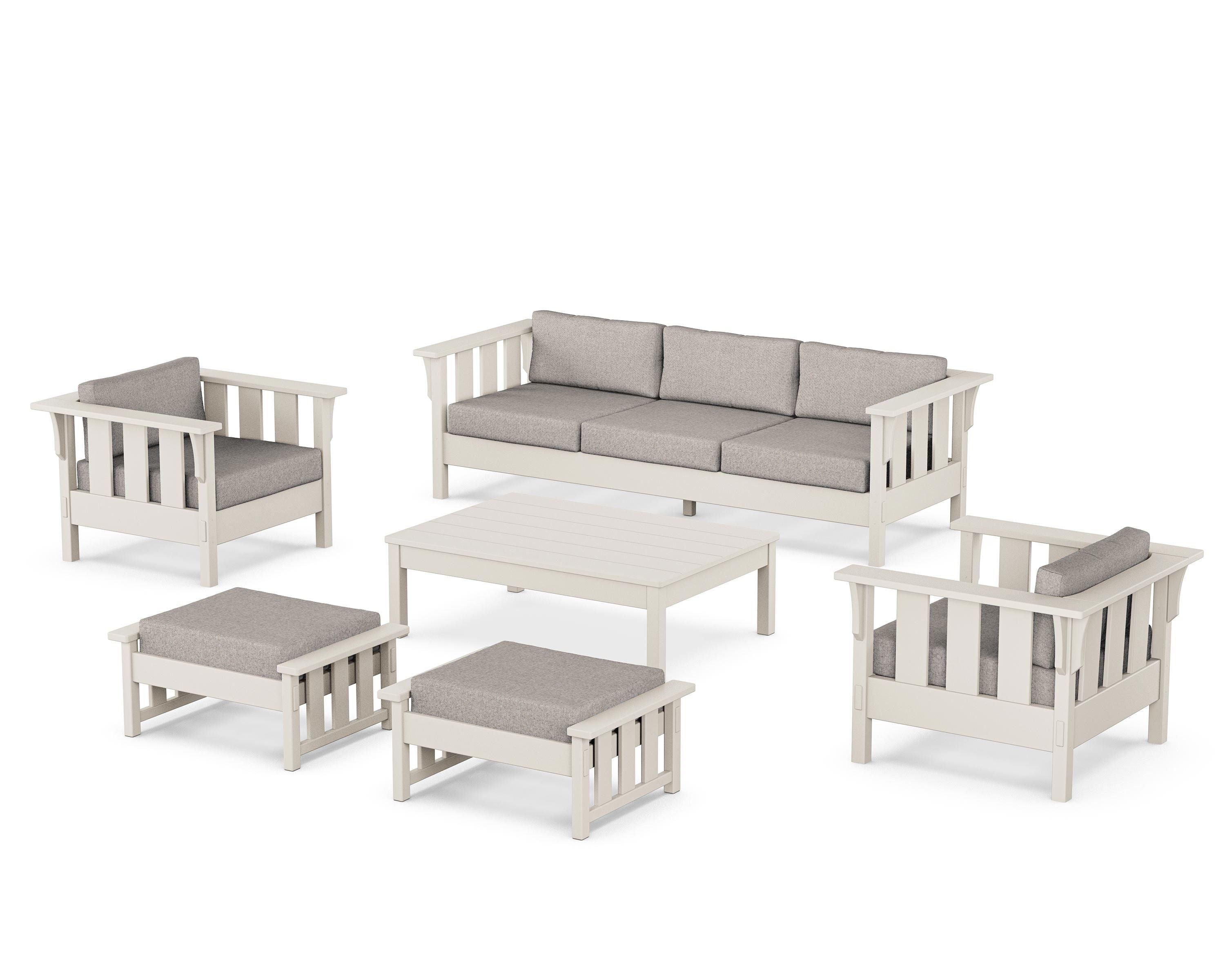 Martha Stewart by POLYWOOD Acadia 6-Piece Lounge Sofa Set in Sand / Weathered Tweed
