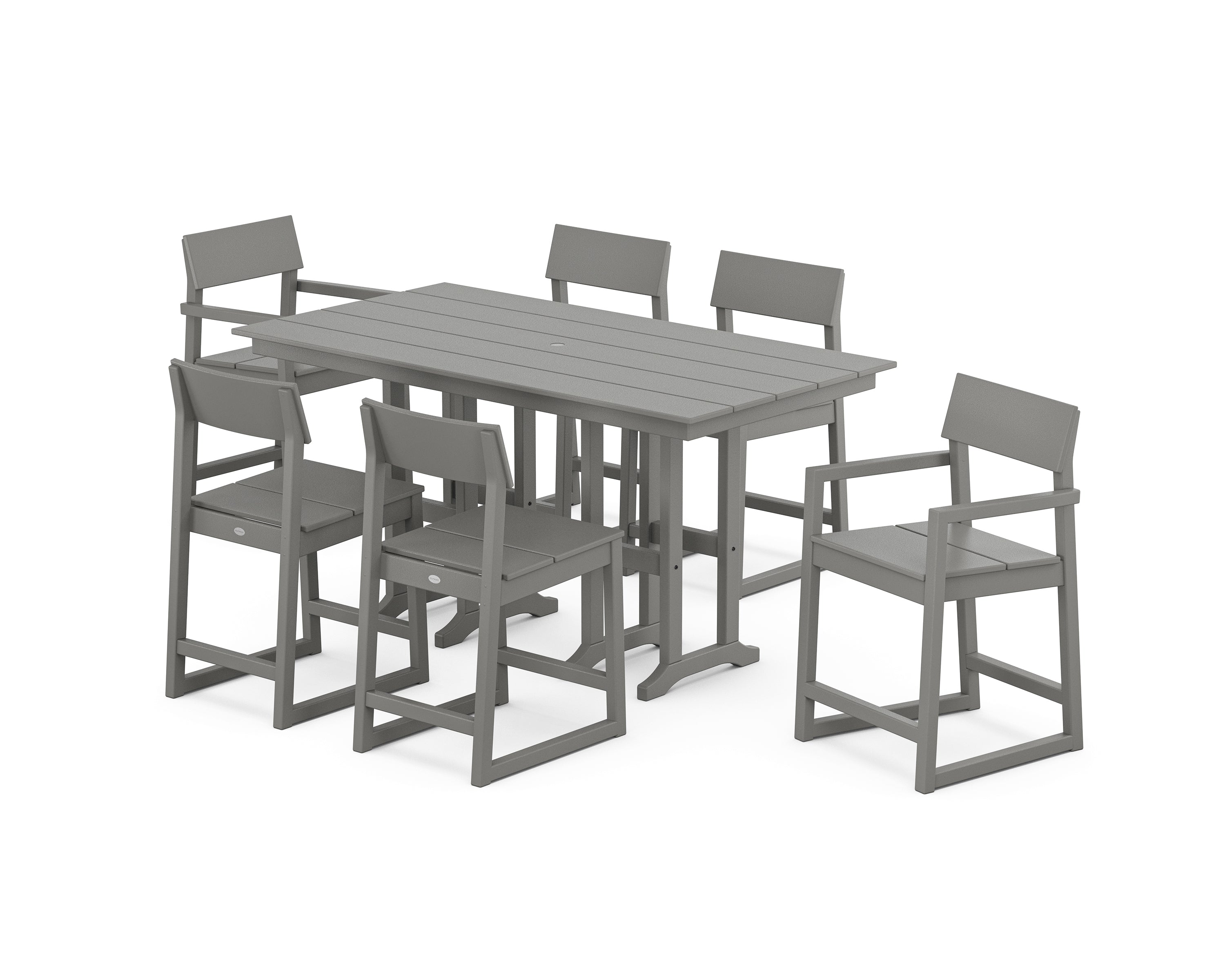 POLYWOOD EDGE 7-Piece Farmhouse Counter Set in Slate Grey