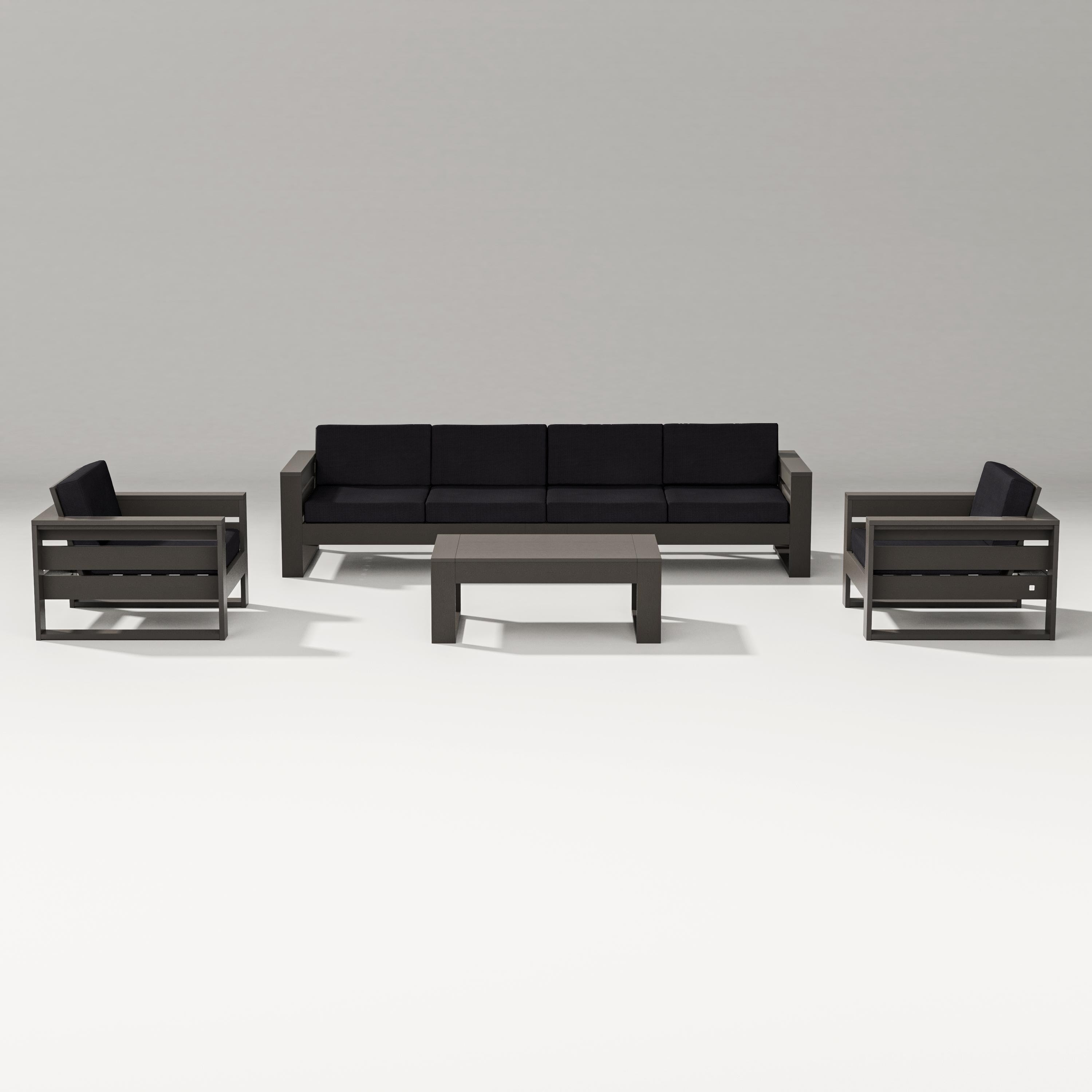 PW Designer Series Latitude 5-Piece Lounge Sofa Set in Vintage Coffee / Midnight Linen