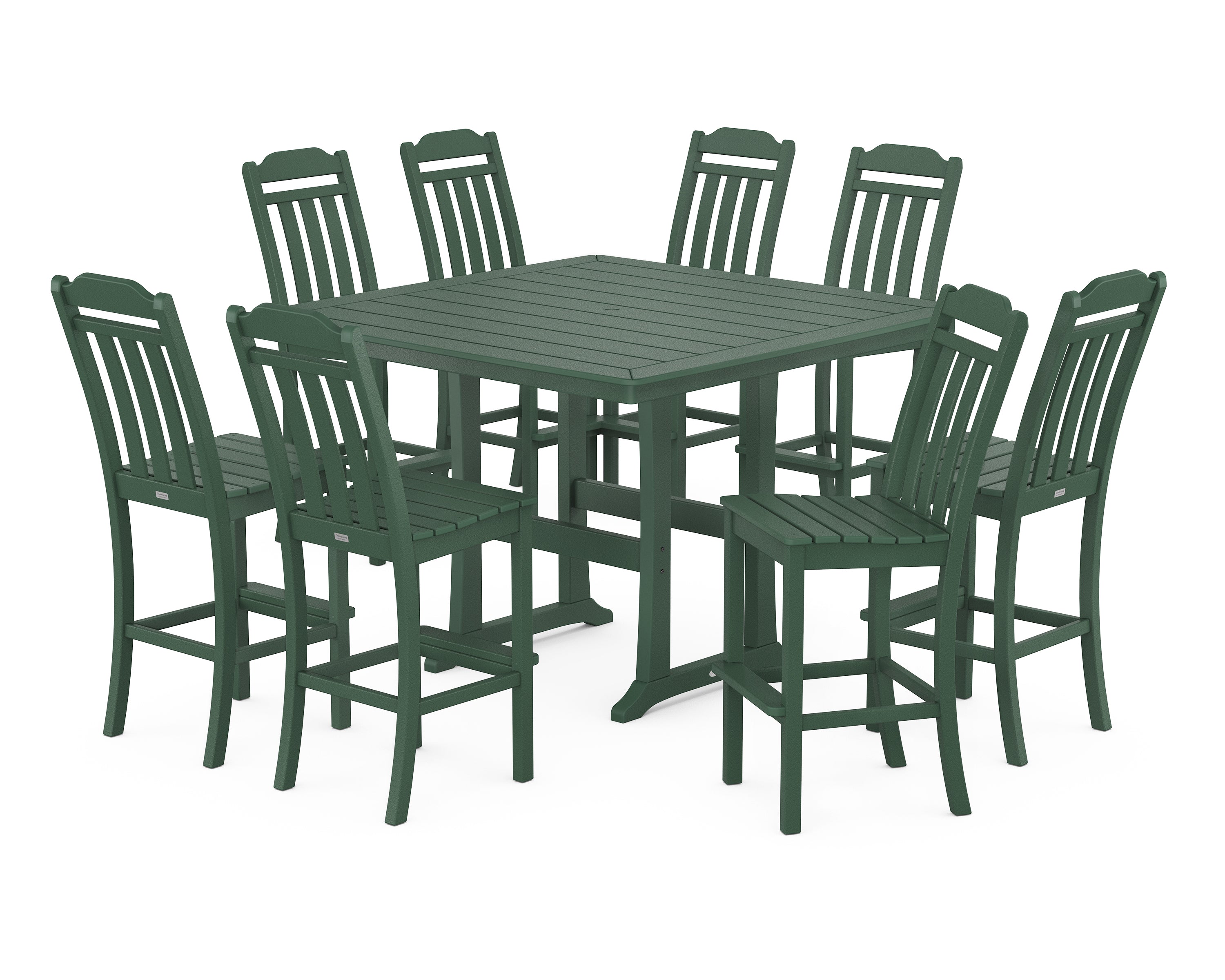 POLYWOOD Country Living 9-Piece Square Side Chair Bar Set with Trestle Legs in Green