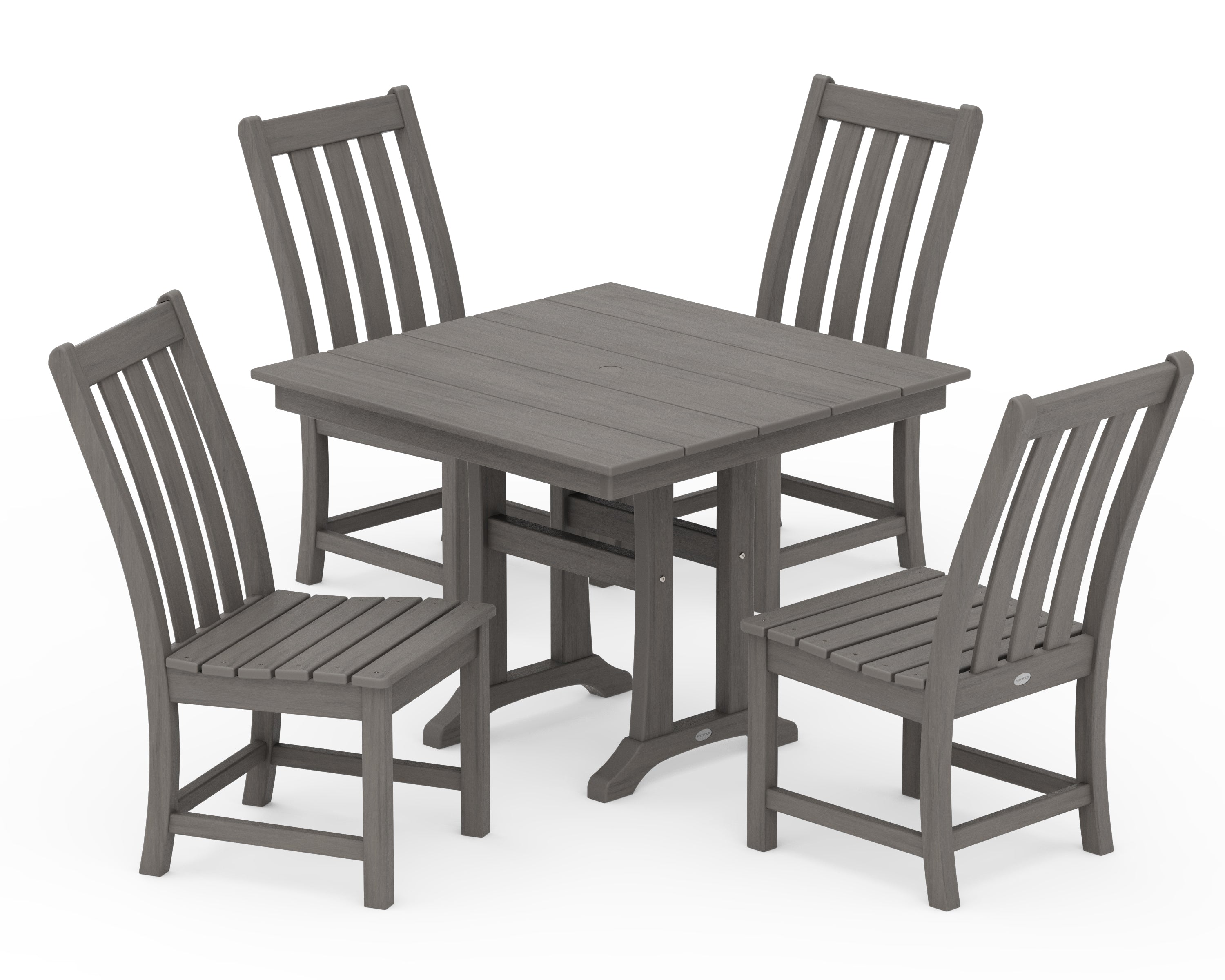 POLYWOOD Vineyard 5-Piece Farmhouse Trestle Side Chair Dining Set in Driftwood