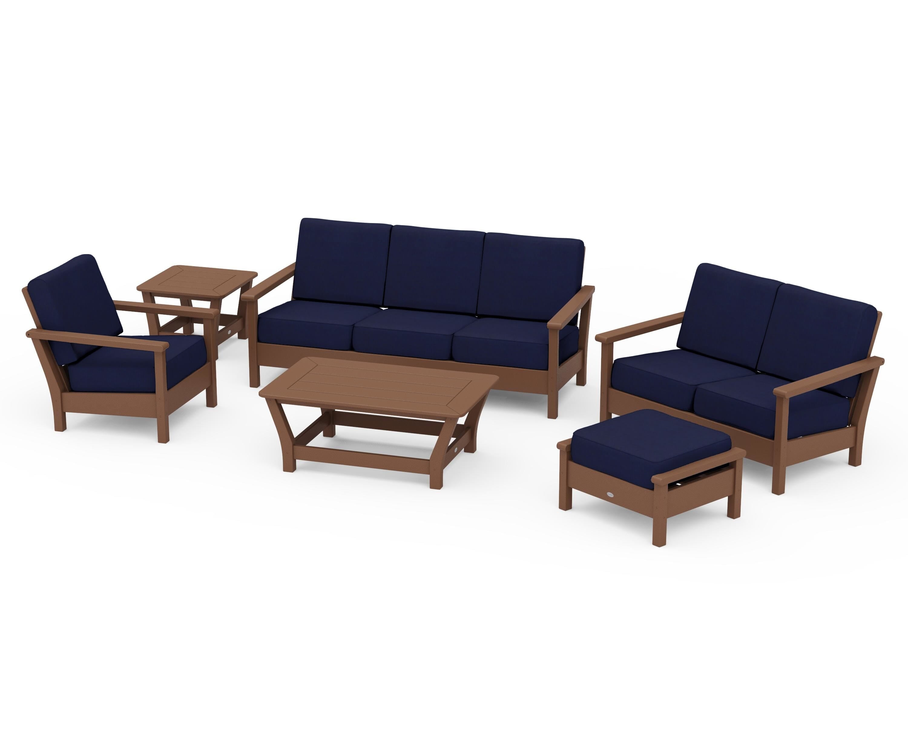 POLYWOOD Harbour 6-Piece Outdoor Living Set in Teak / Navy