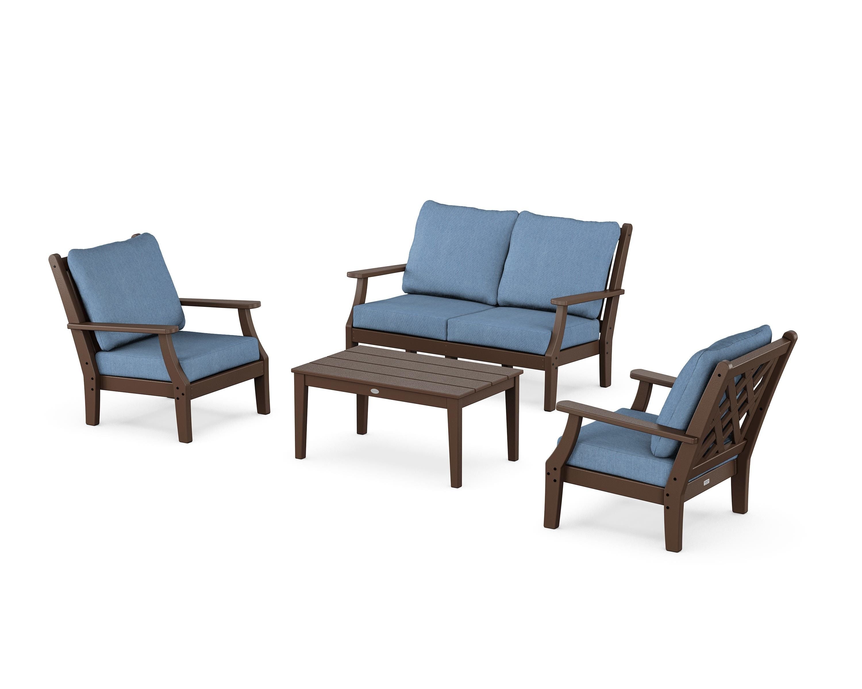 Country Living Wovendale 4-Piece Deep Seating Set with Loveseat in Mahogany / Sky Blue