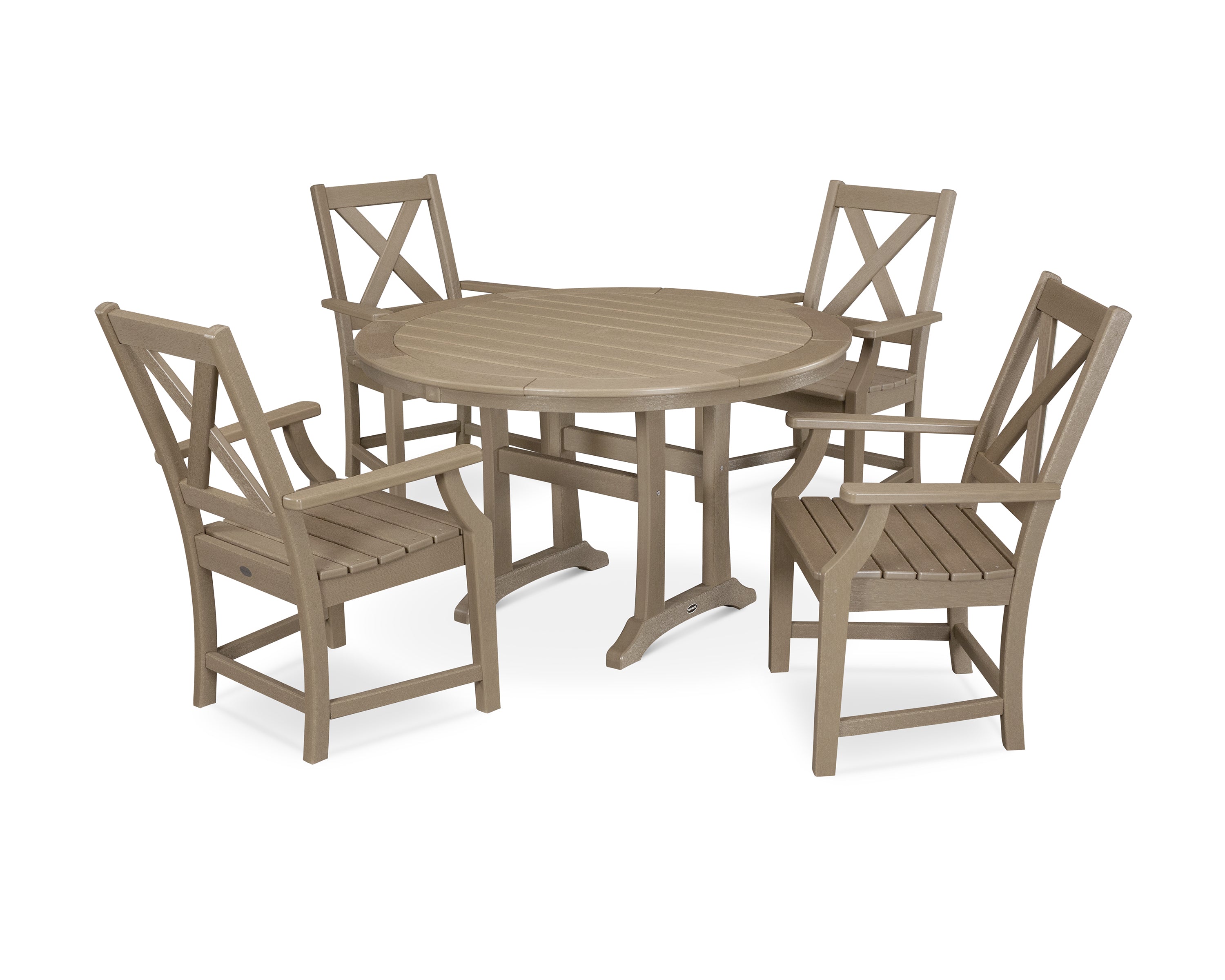 POLYWOOD® Braxton 5-Piece Nautical Trestle Arm Chair Dining Set in Vintage Sahara