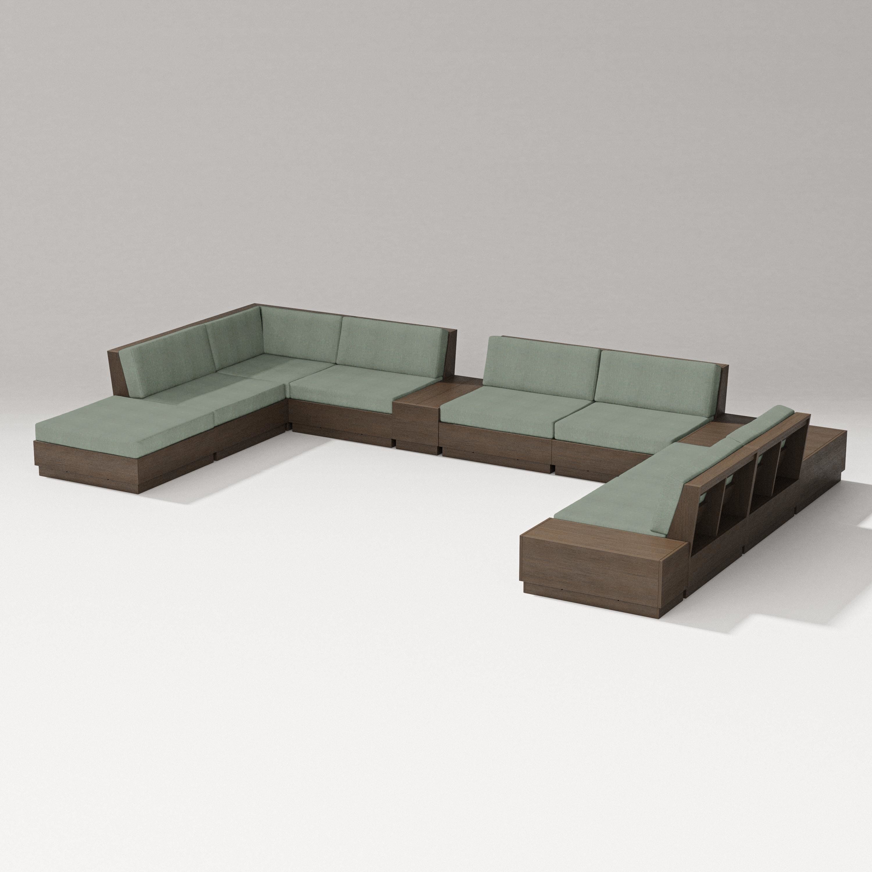 PW Designer Series Elevate 11-Piece Conversation Sectional Set in Kona / Cast Sage