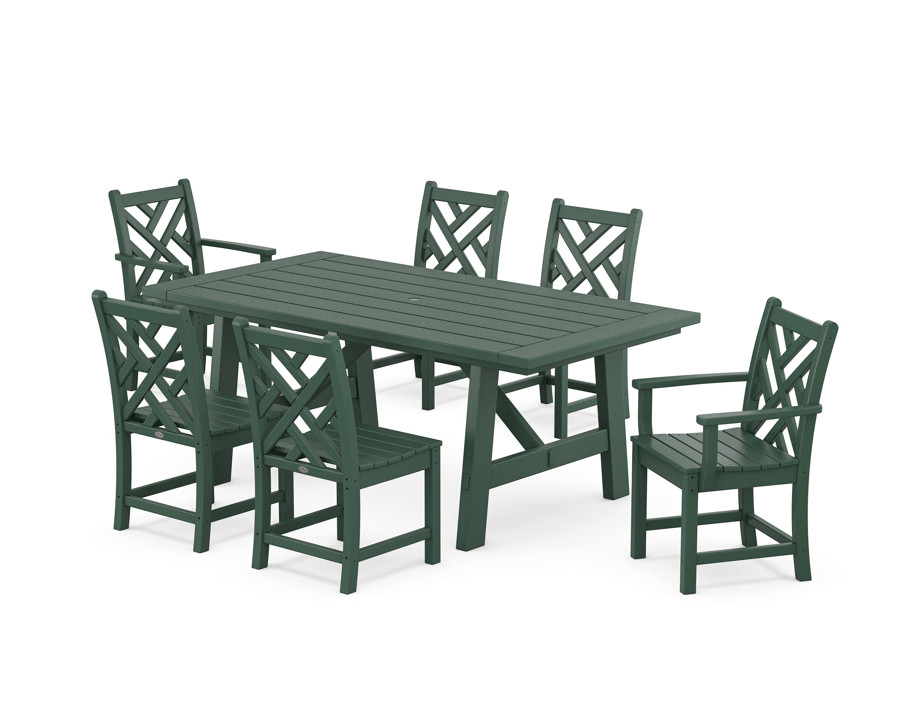 POLYWOOD Chippendale 7-Piece Rustic Farmhouse Dining Set in Green