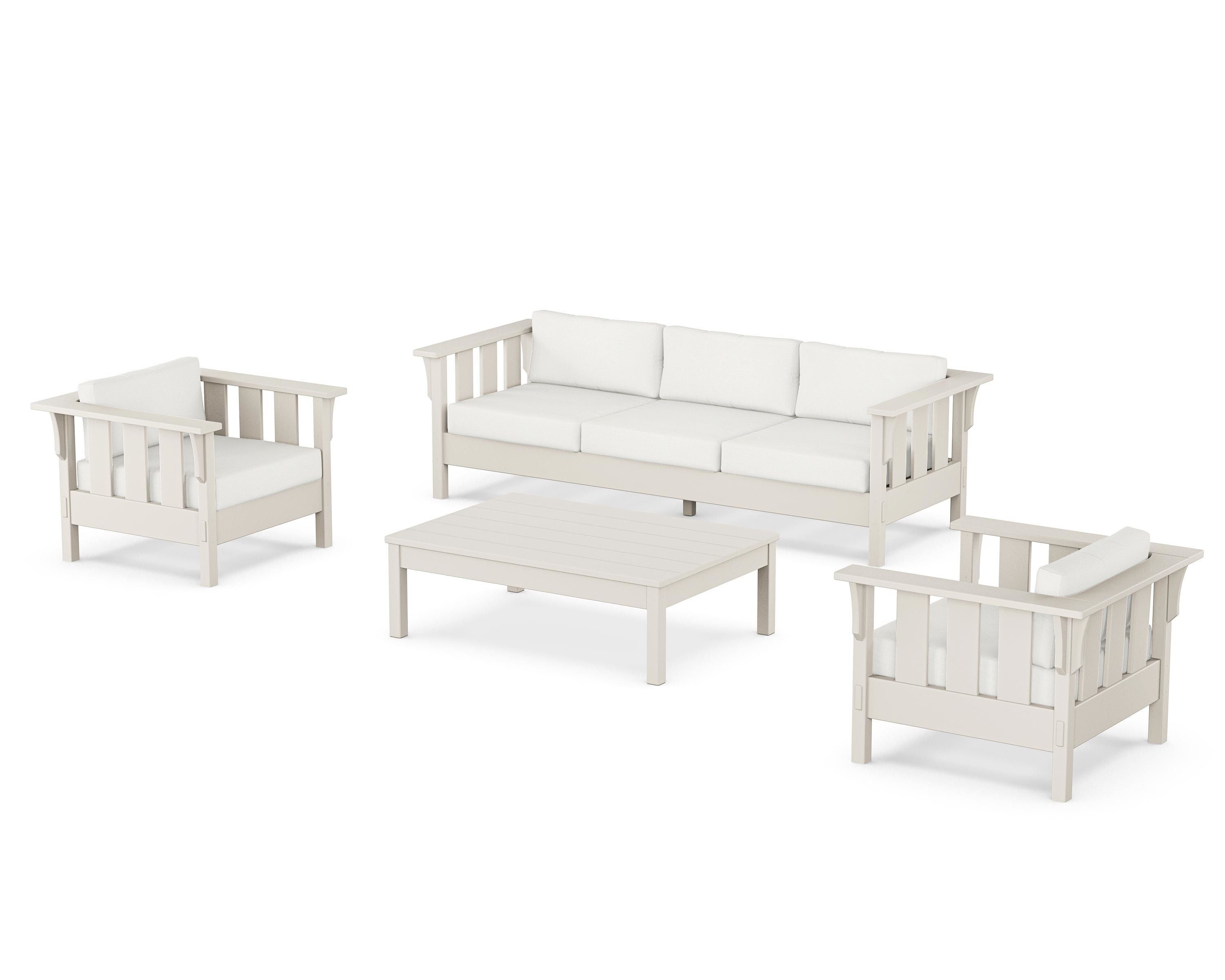 Martha Stewart by POLYWOOD Acadia 4-Piece Deep Seating Set with Sofa in Sand / Natural Linen