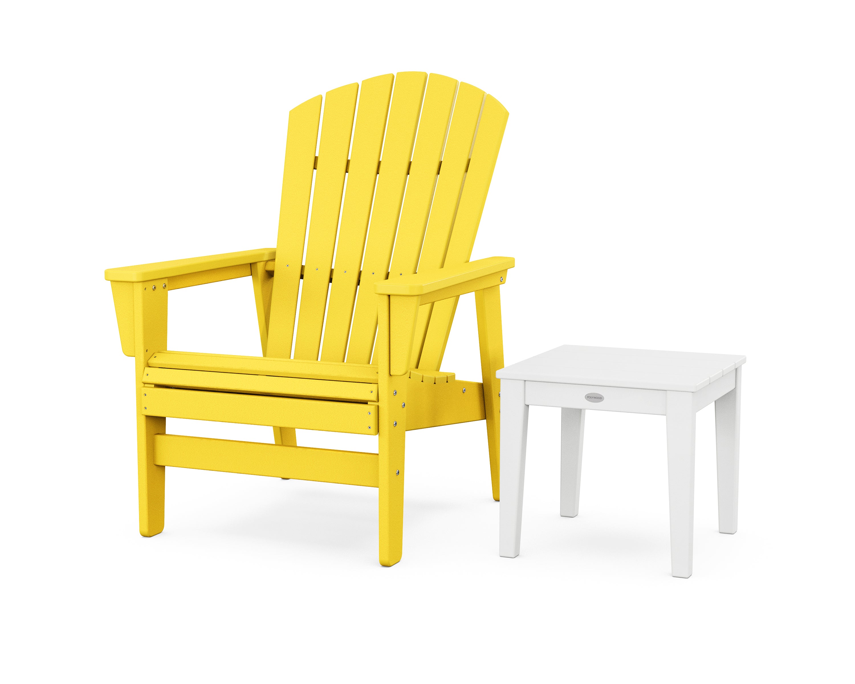 POLYWOOD Nautical Grand Upright Adirondack Chair with Side Table in Lemon / White