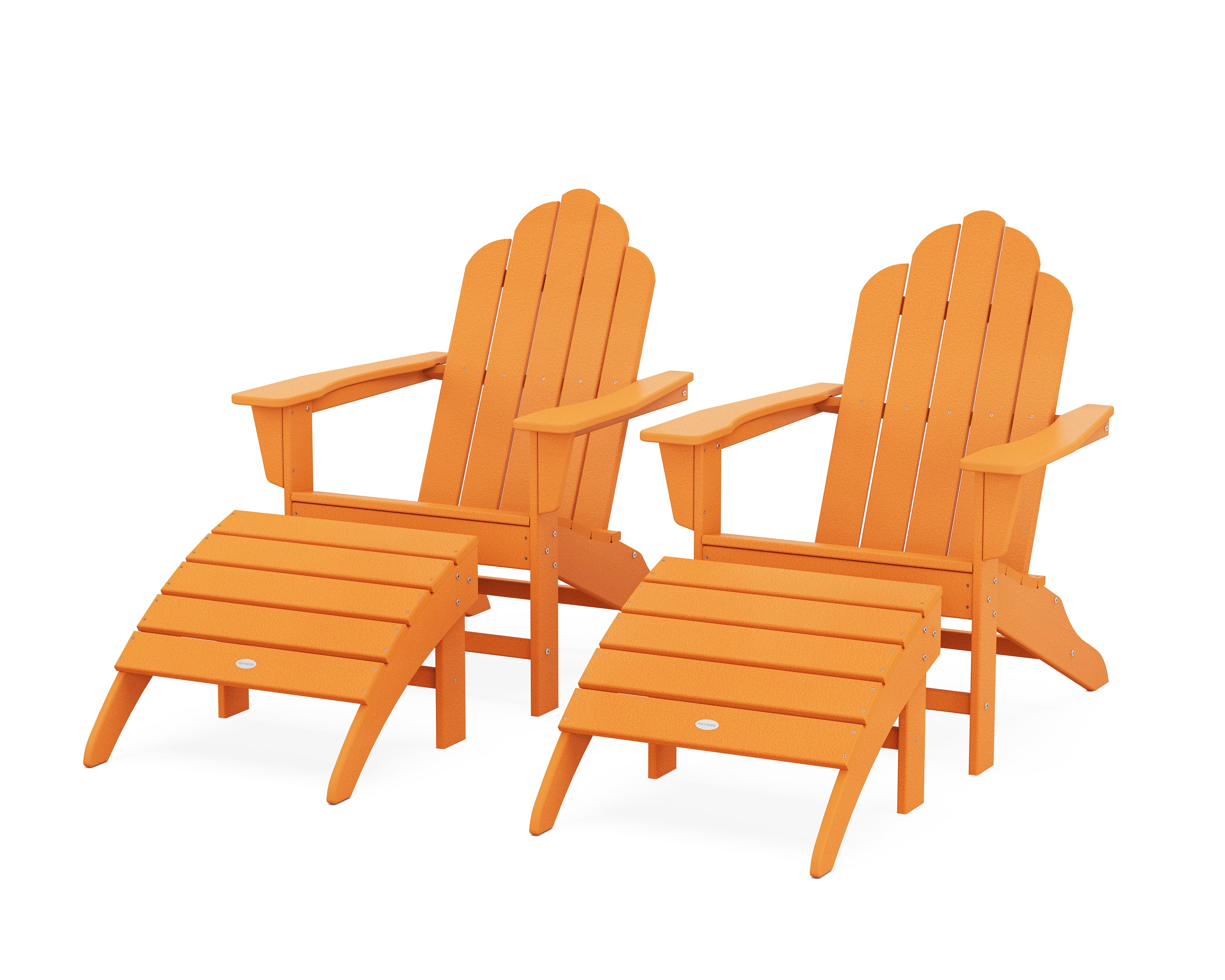 POLYWOOD® Long Island Adirondack Chair 4-Piece Set with Ottomans in Tangerine