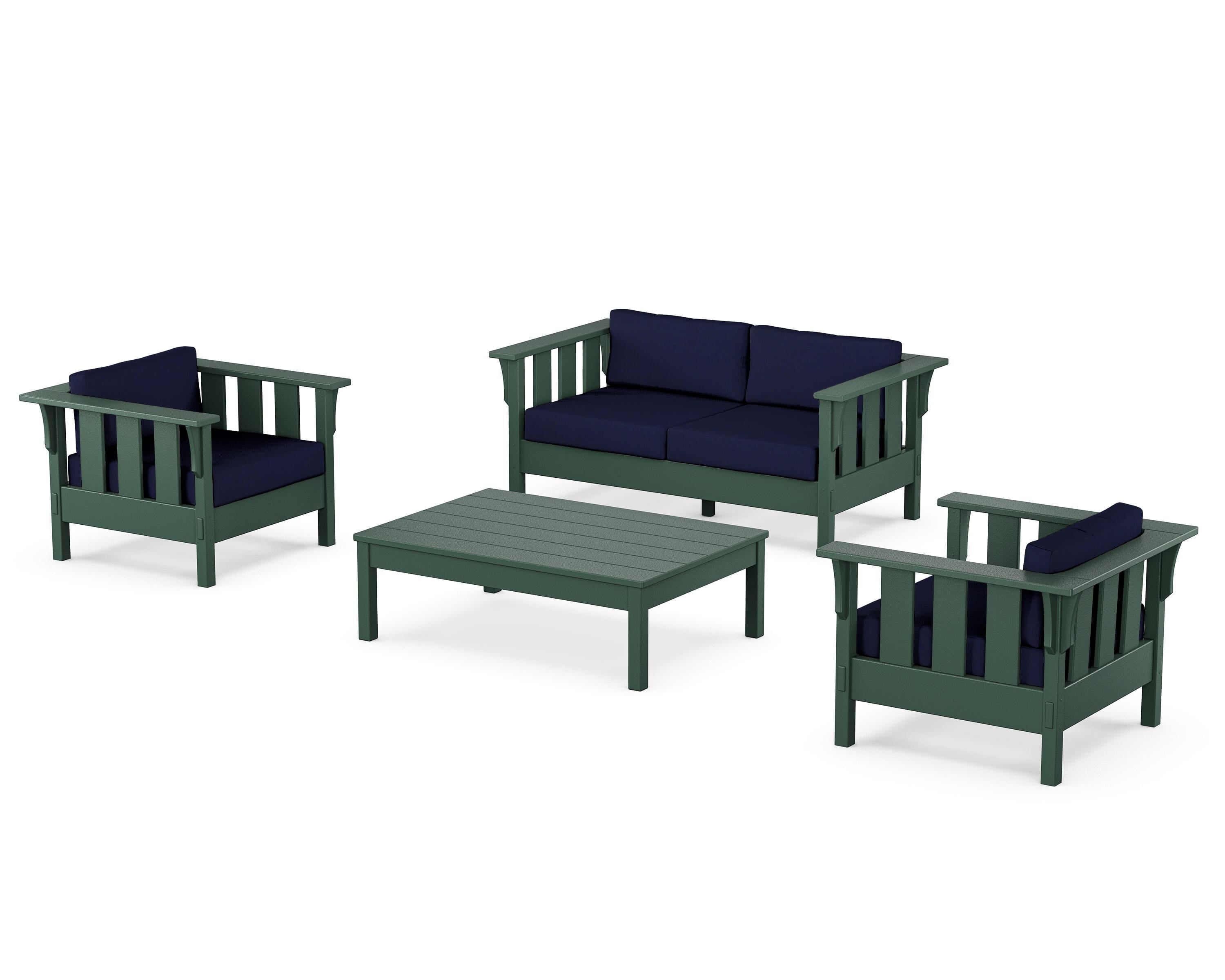 Martha Stewart by POLYWOOD Acadia 4-Piece Deep Seating Set with Loveseat in Green / Navy