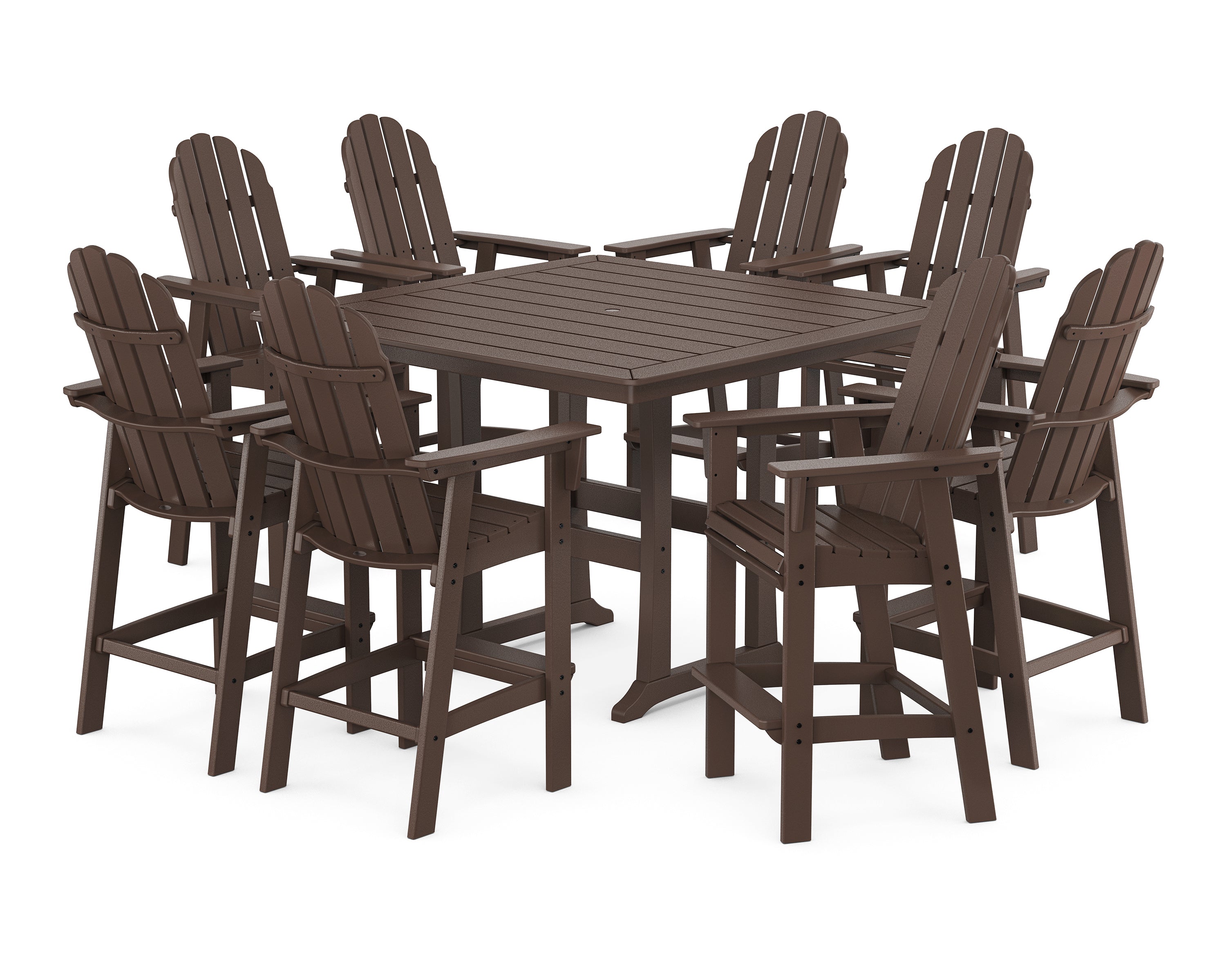 POLYWOOD® Vineyard Curveback Adirondack 9-Piece Trestle Bar Set in Mahogany