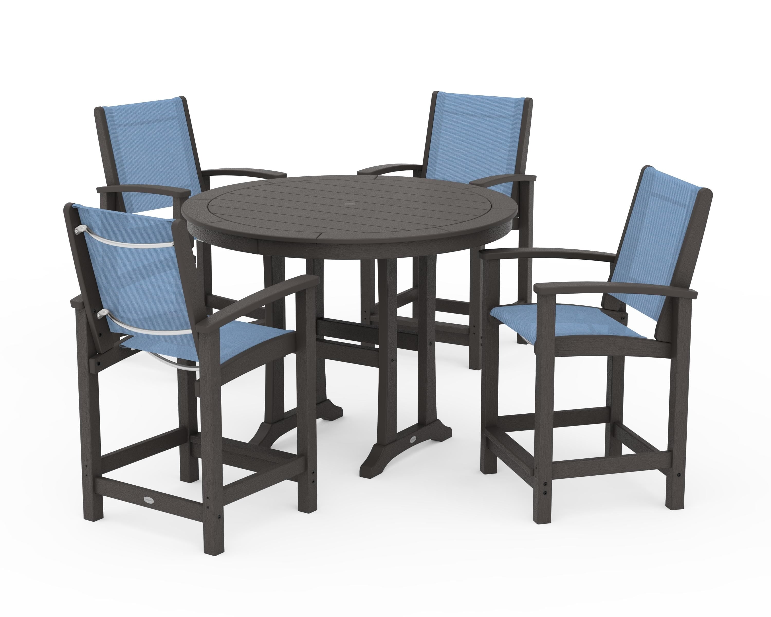 POLYWOOD Coastal 5-Piece Counter Set in Vintage Coffee / Poolside Sling
