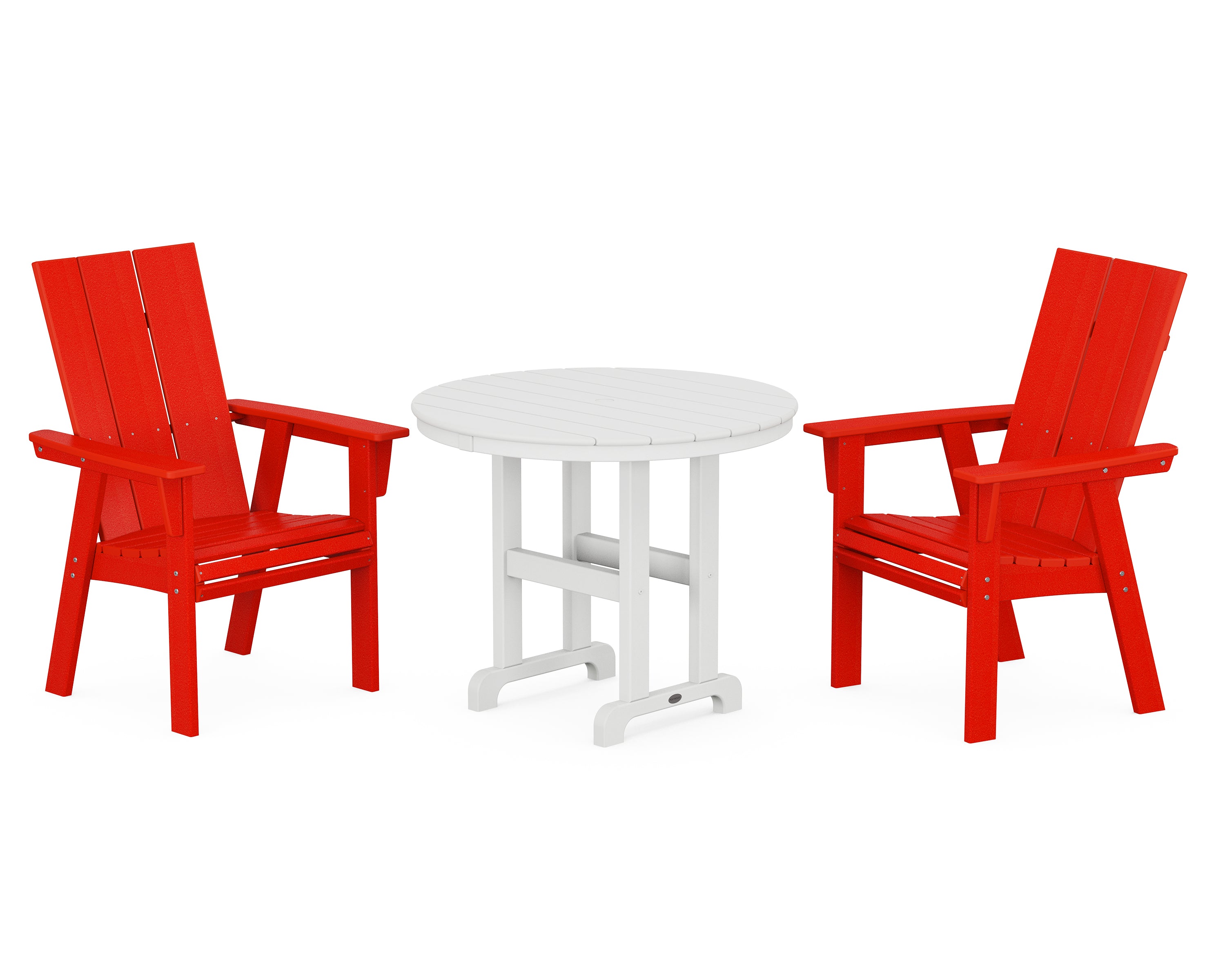 POLYWOOD® Modern Adirondack 3-Piece Round Dining Set in Sunset Red / White