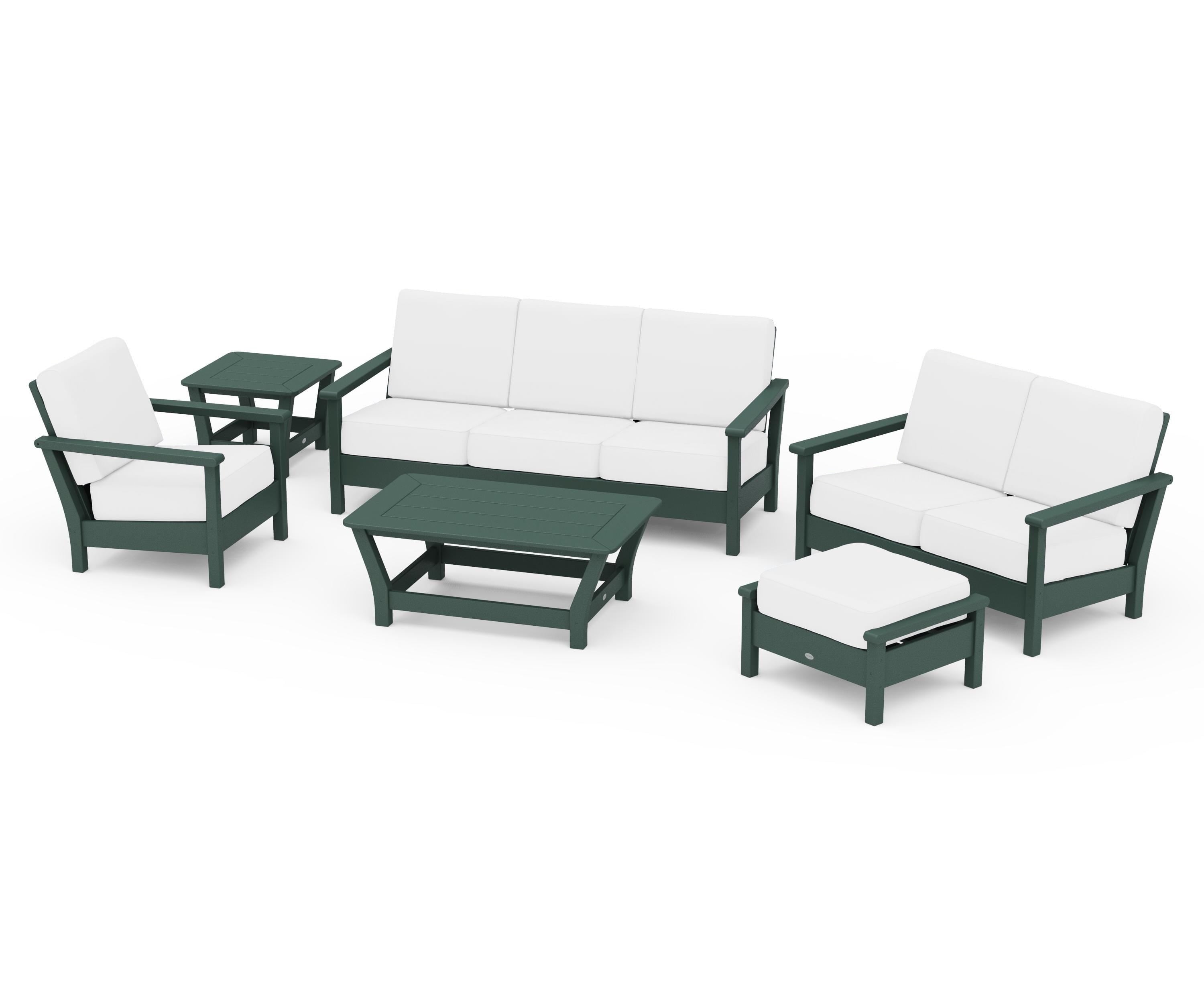 POLYWOOD Harbour 6-Piece Outdoor Living Set in Green / Natural