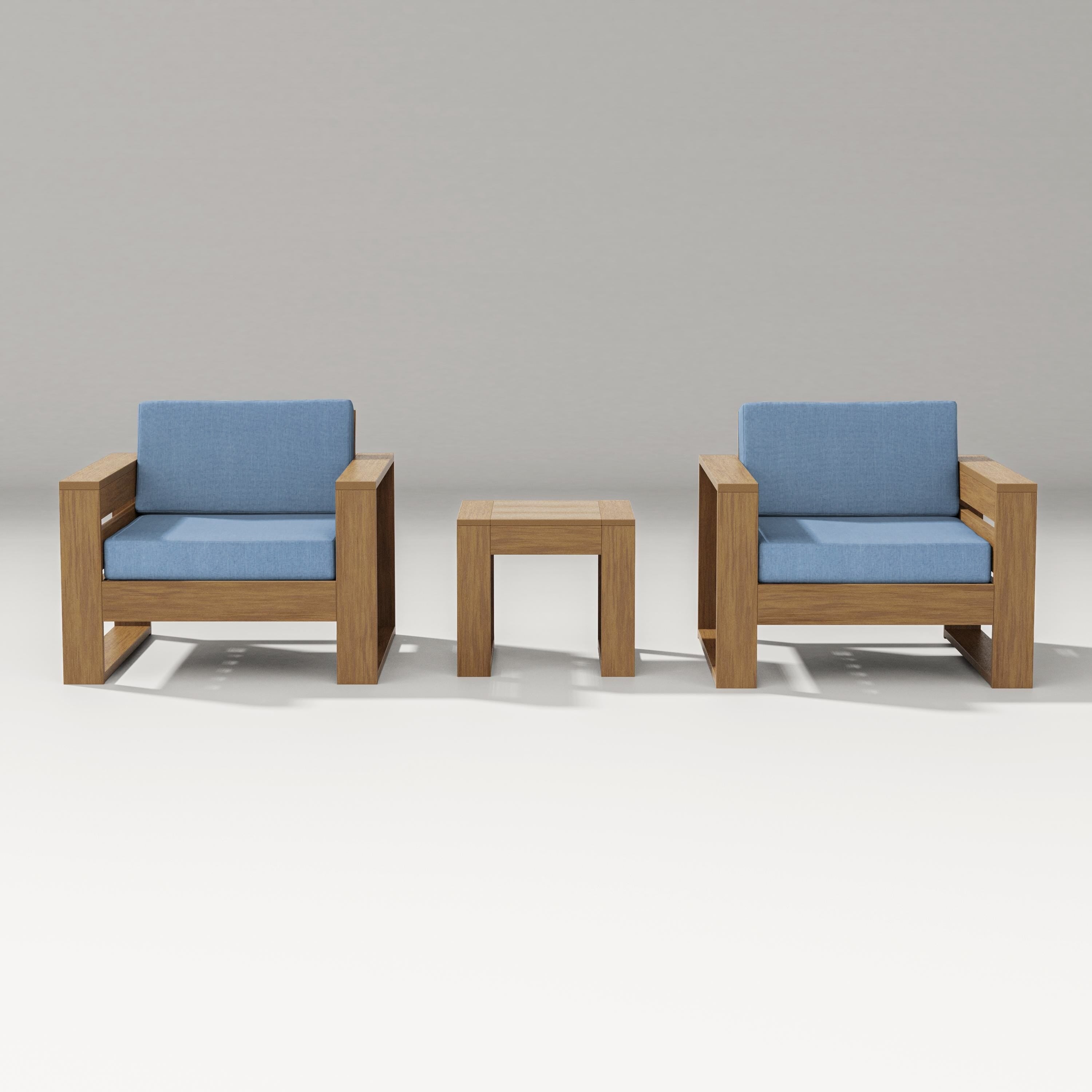 PW Designer Series Latitude 3-Piece Lounge Chair Set in Natural / Sky Blue
