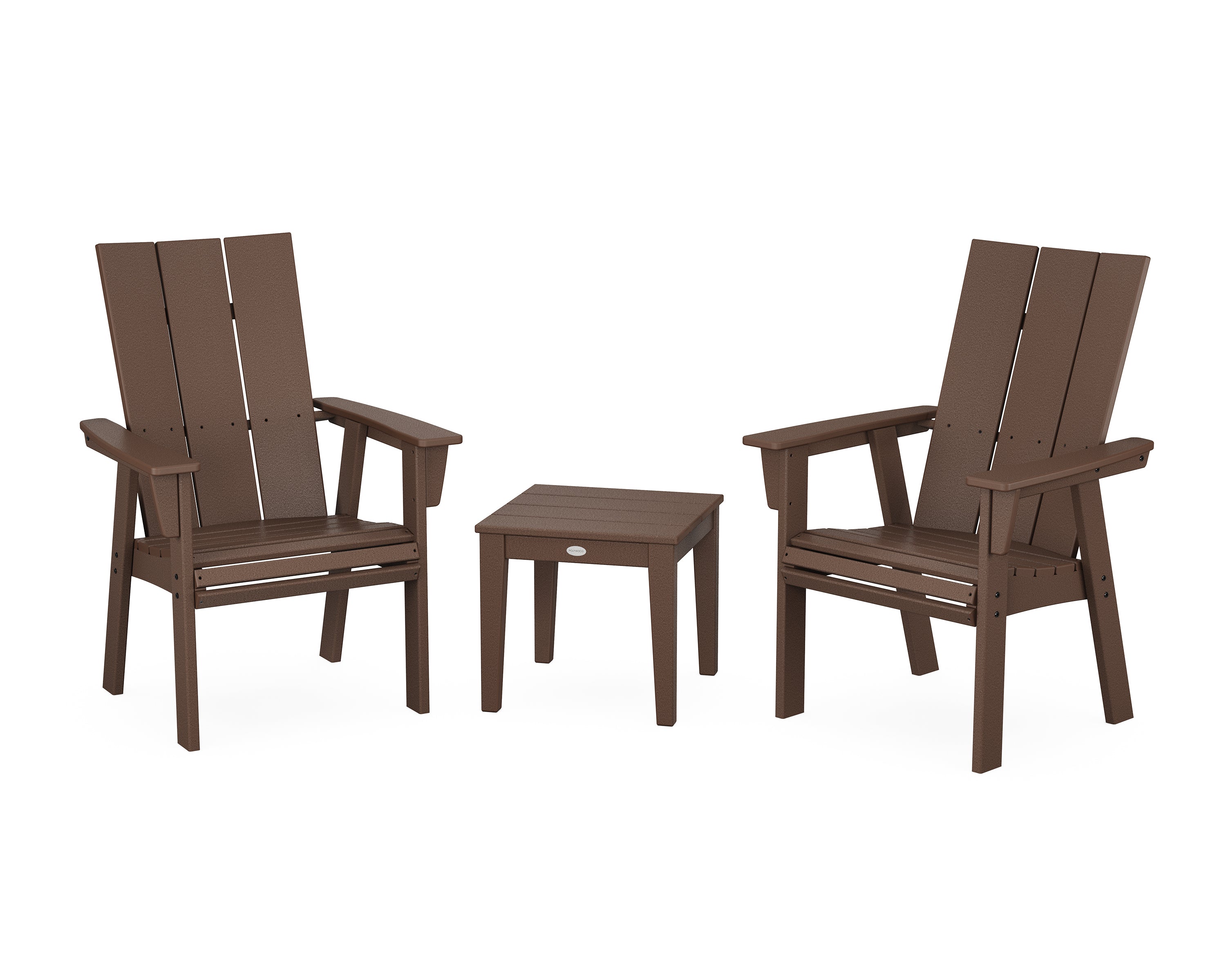 POLYWOOD Modern 3-Piece Curveback Upright Adirondack Chair Set in Mahogany