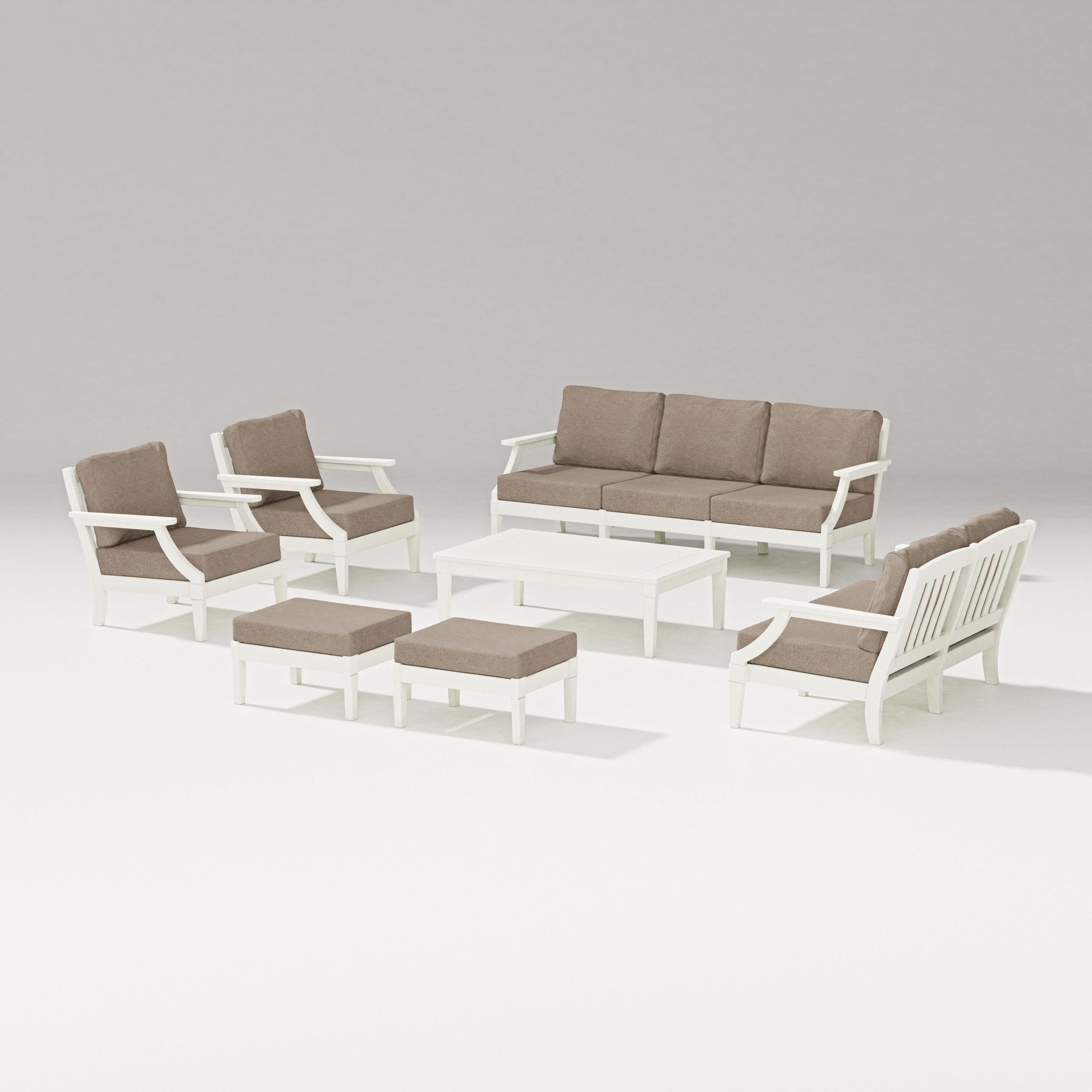 PW Designer Series Estate 7-Piece Lounge Sofa Set in Vintage White / Spiced Burlap
