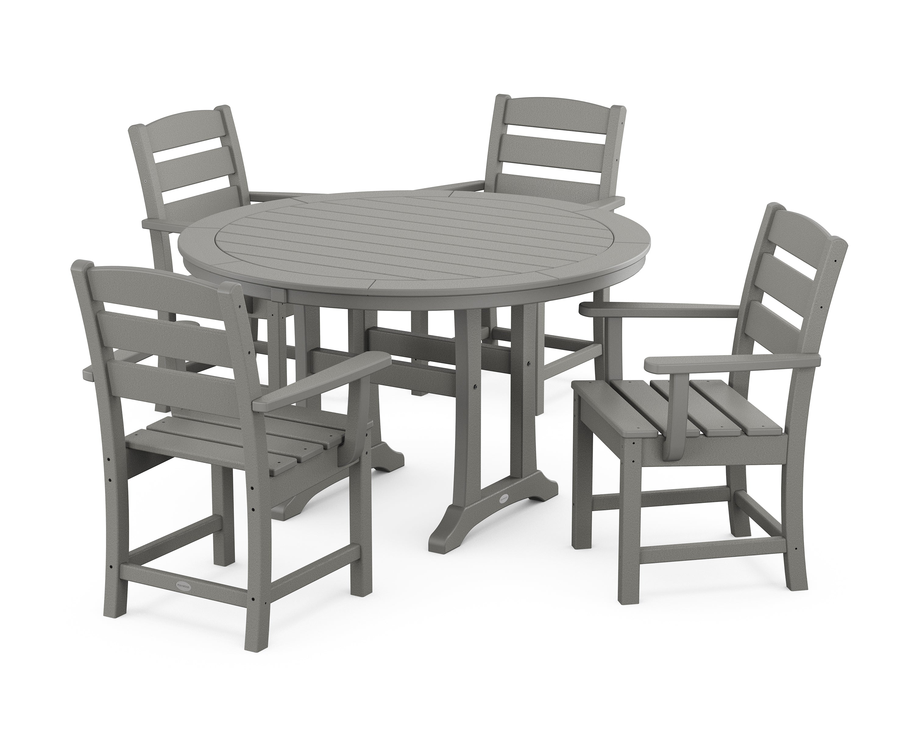 POLYWOOD® Lakeside 5-Piece Round Dining Set with Trestle Legs in Slate Grey